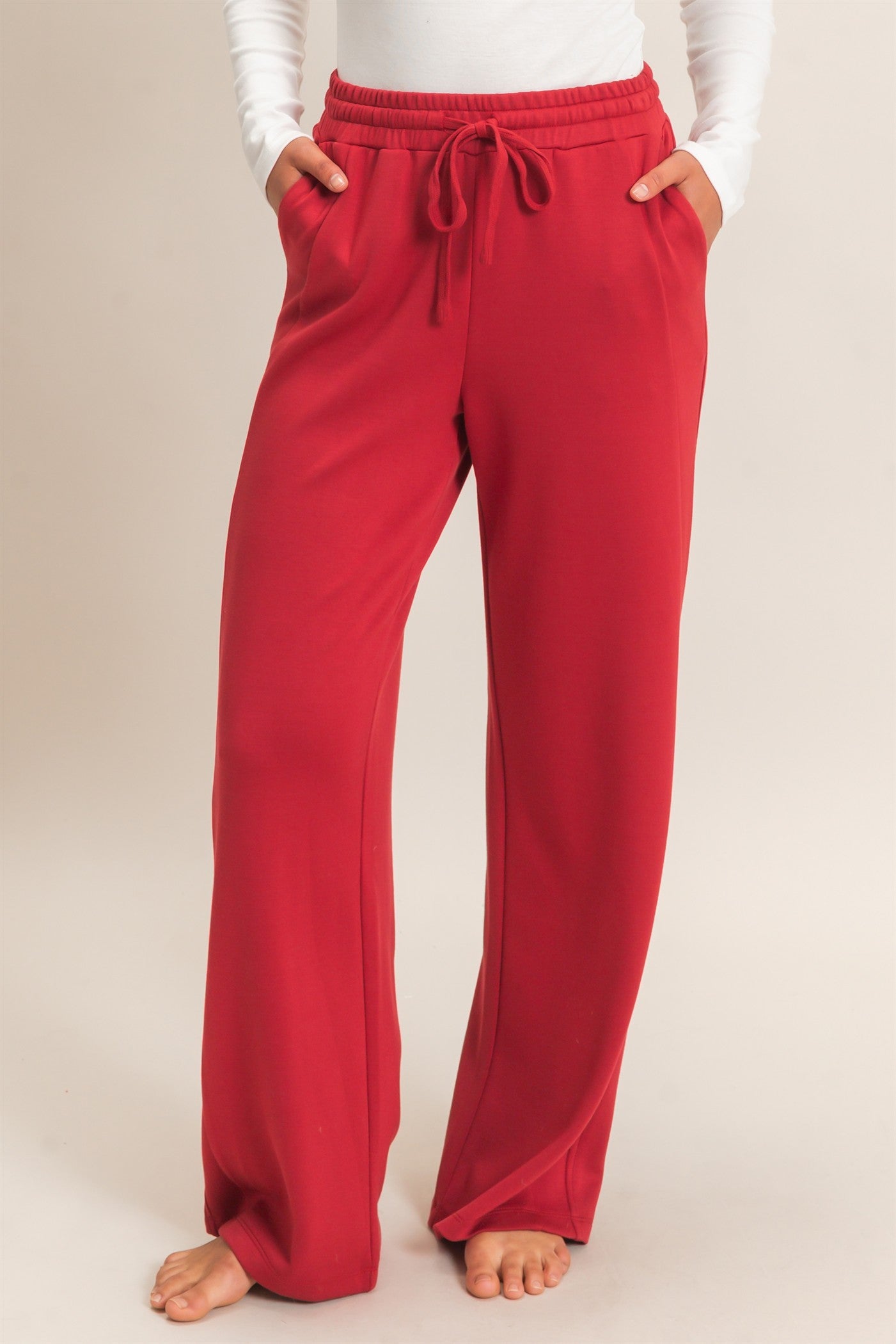Wholesale Elastic Waist Straight Leg Pants Pants DZ26C969 DARK RED DOUBLE ZERO
