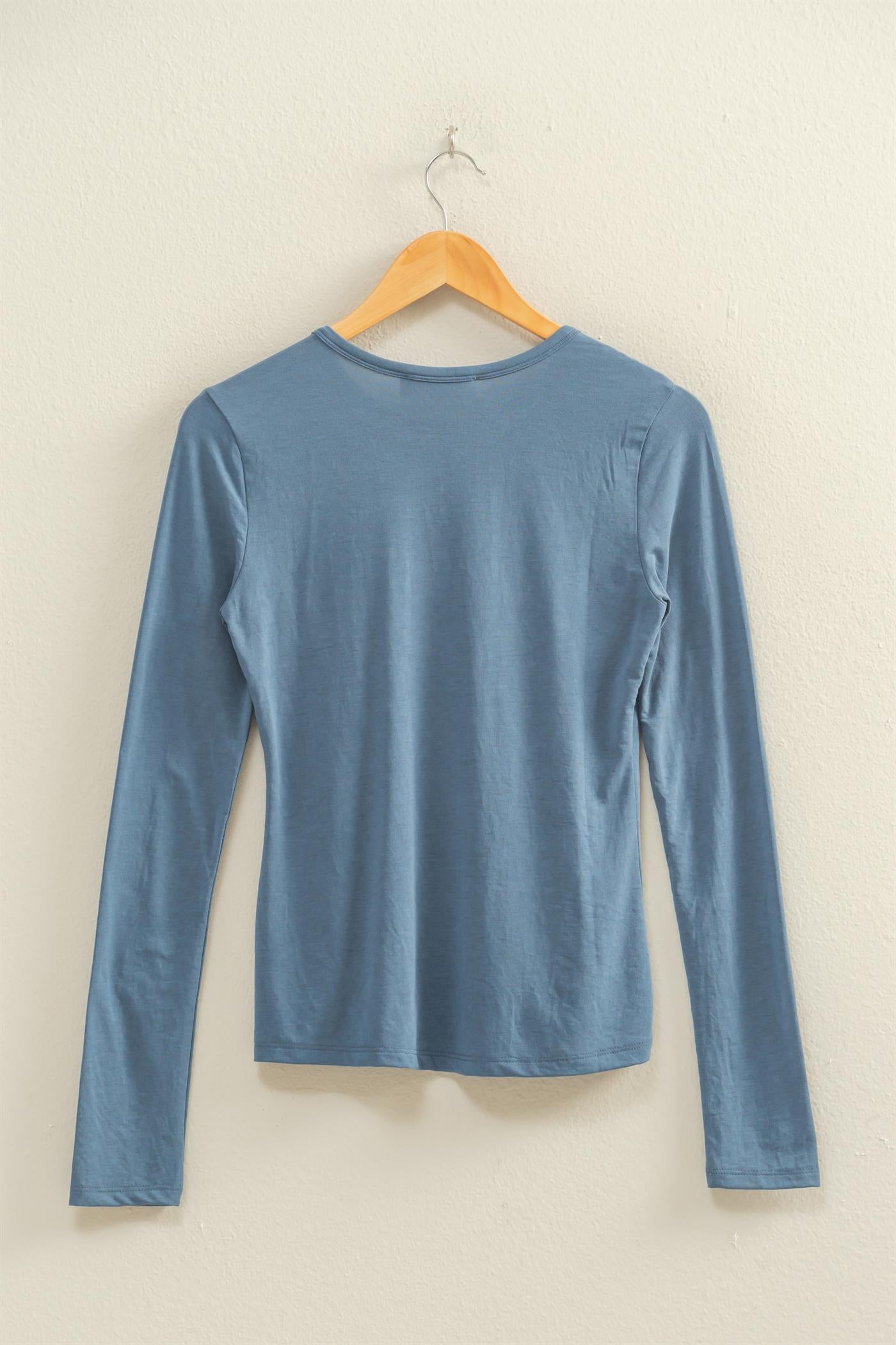 Wholesale Basic Long Sleeve Crew Neck Top Clothing Tops DZ25C950 DUSTY NAVY DOUBLE ZERO
