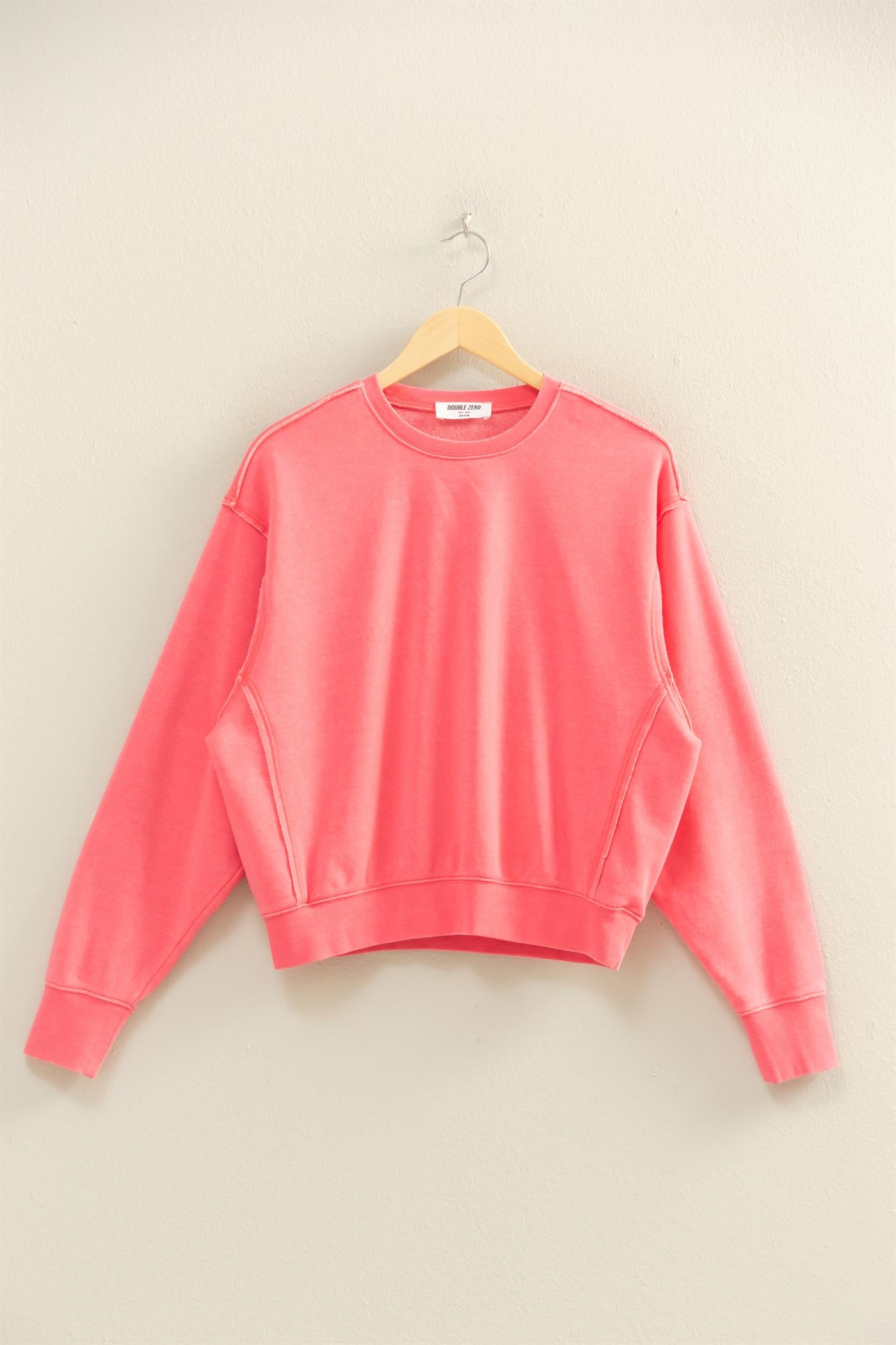 Wholesale Raw Edge Detail Burnout Sweatshirt Sweatshirts DZ26A048 TAFFY PINK DOUBLE ZERO