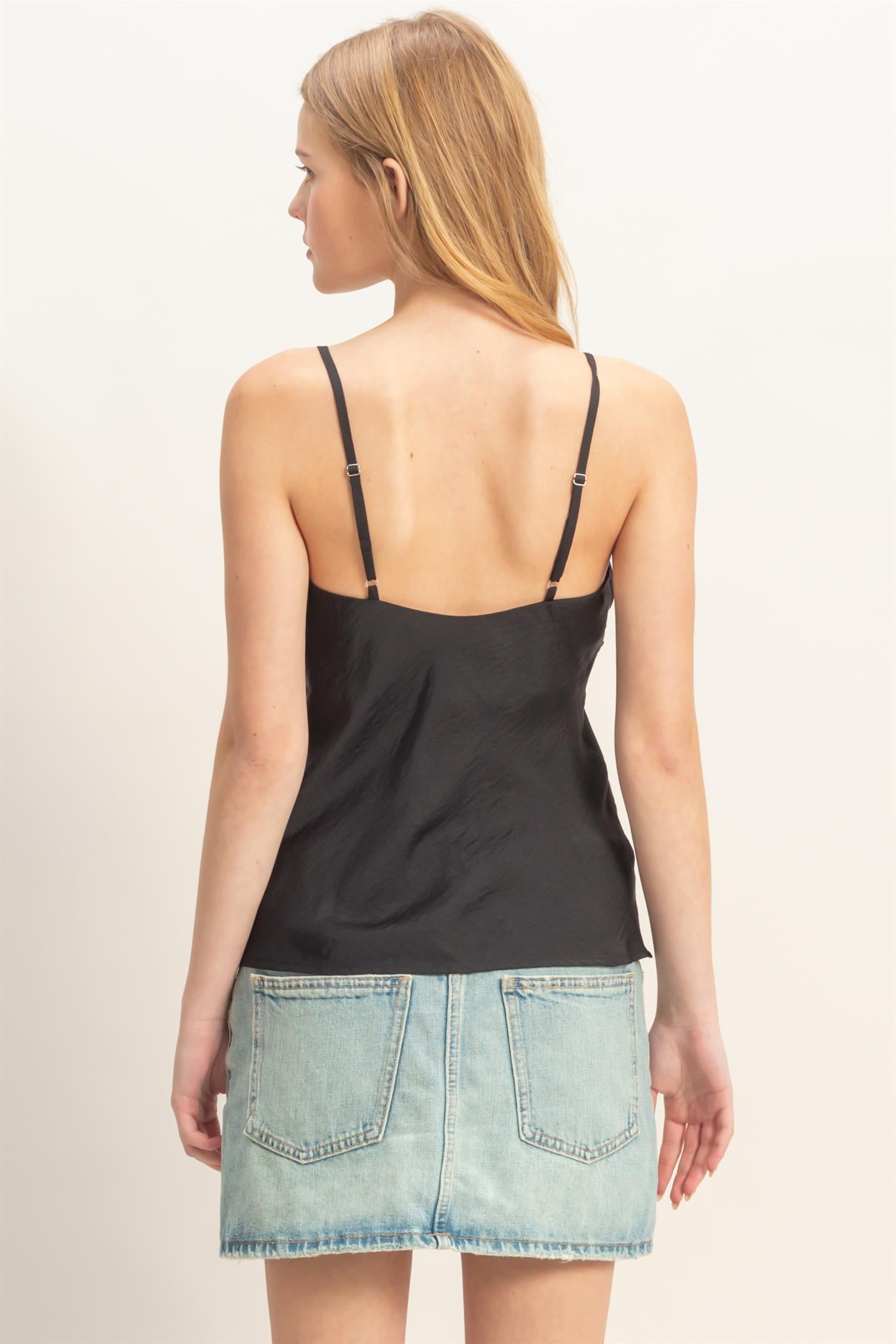 Wholesale Satin Bias V-Neck Camisole Camisoles HF26E318 BLACK HYFVE