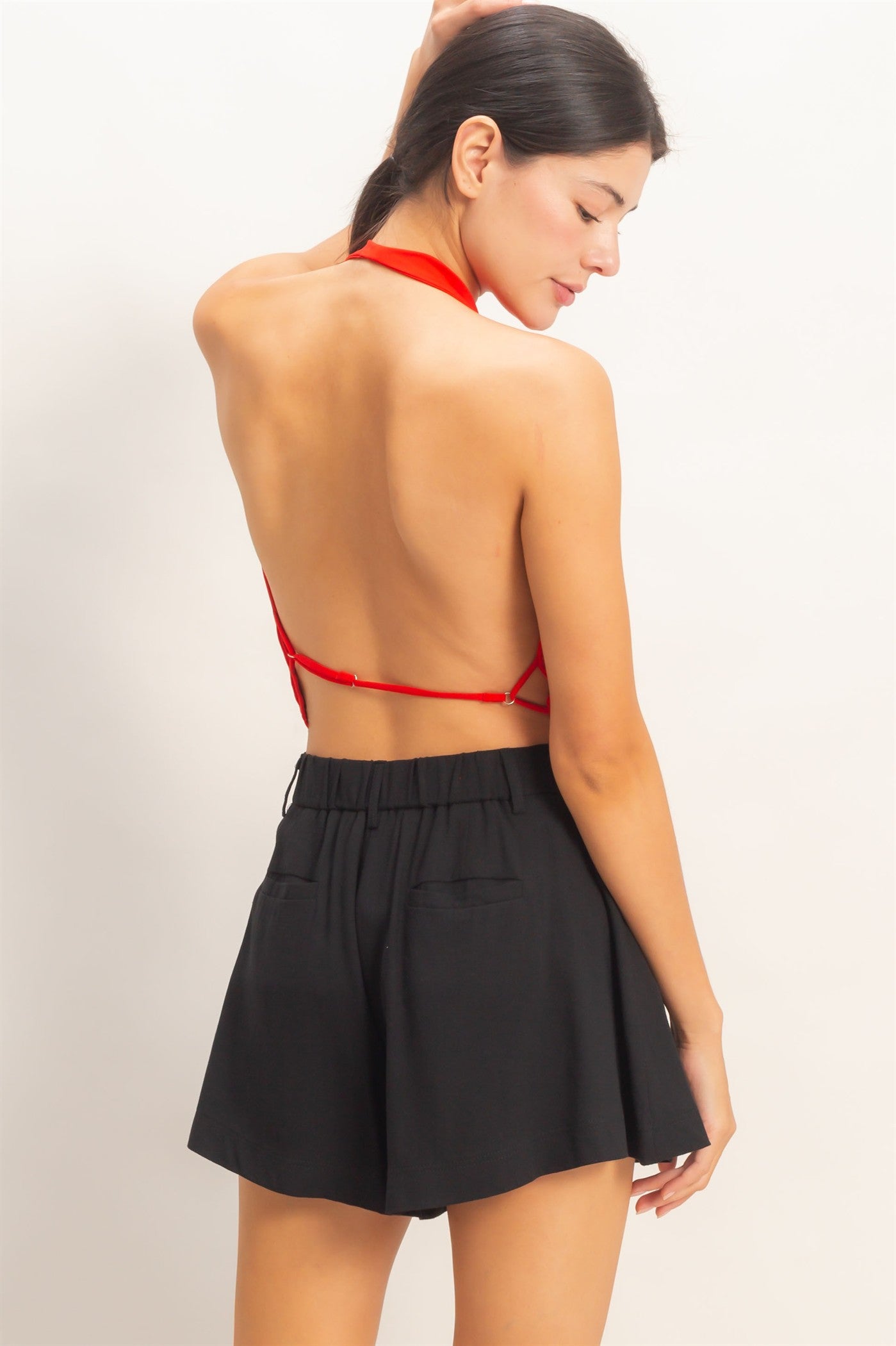 Wholesale Draped Halter Neck Top Clothing Tops HF26E353 RED HYFVE