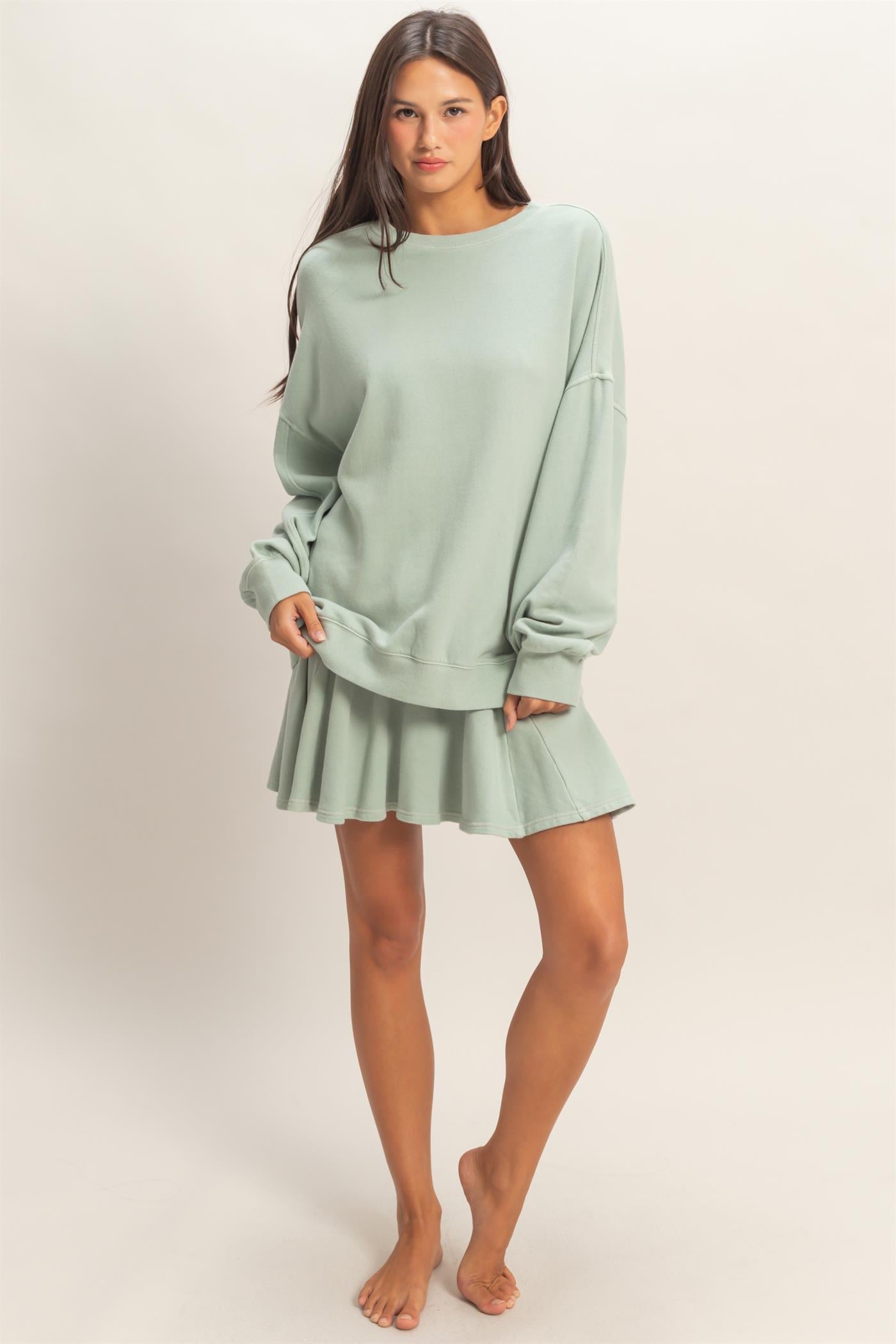 Wholesale Acid Washed Mid Wiast Flowy Skort Skorts DZ26A928 SAGE GREEN DOUBLE ZERO