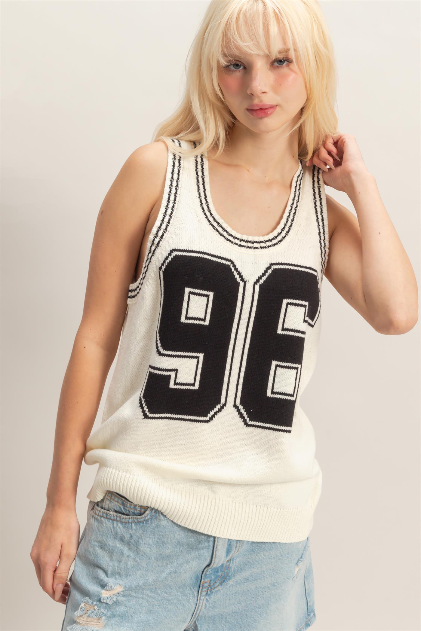 Wholesale Number Graphic Knit Tank Top Tank Tops DZ26A821 BLACK DOUBLE ZERO