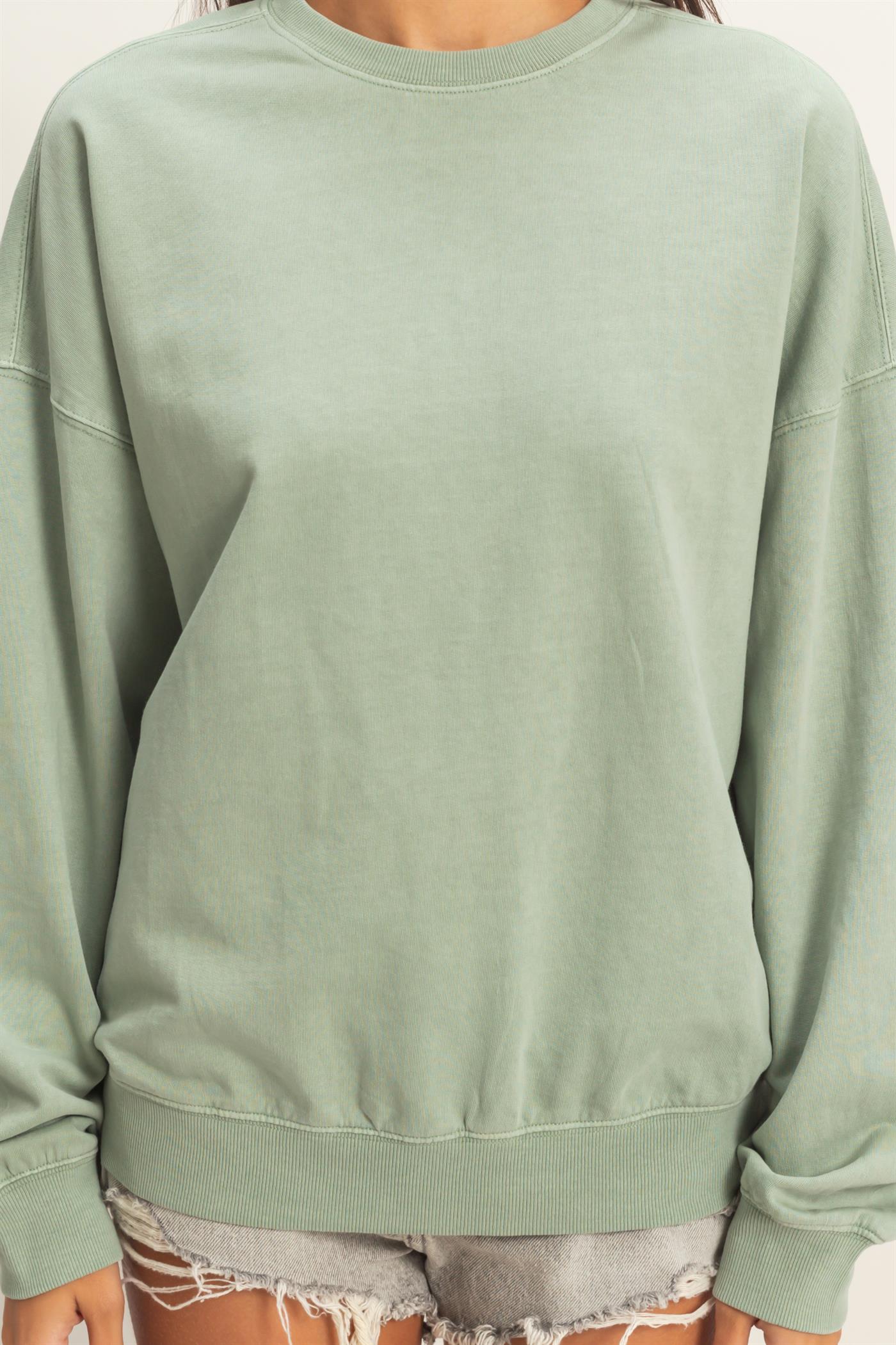 Wholesale Ribbed Crew Neck Sweatshirt Sweatshirts DZ26A265 SAGE GREEN DOUBLE ZERO