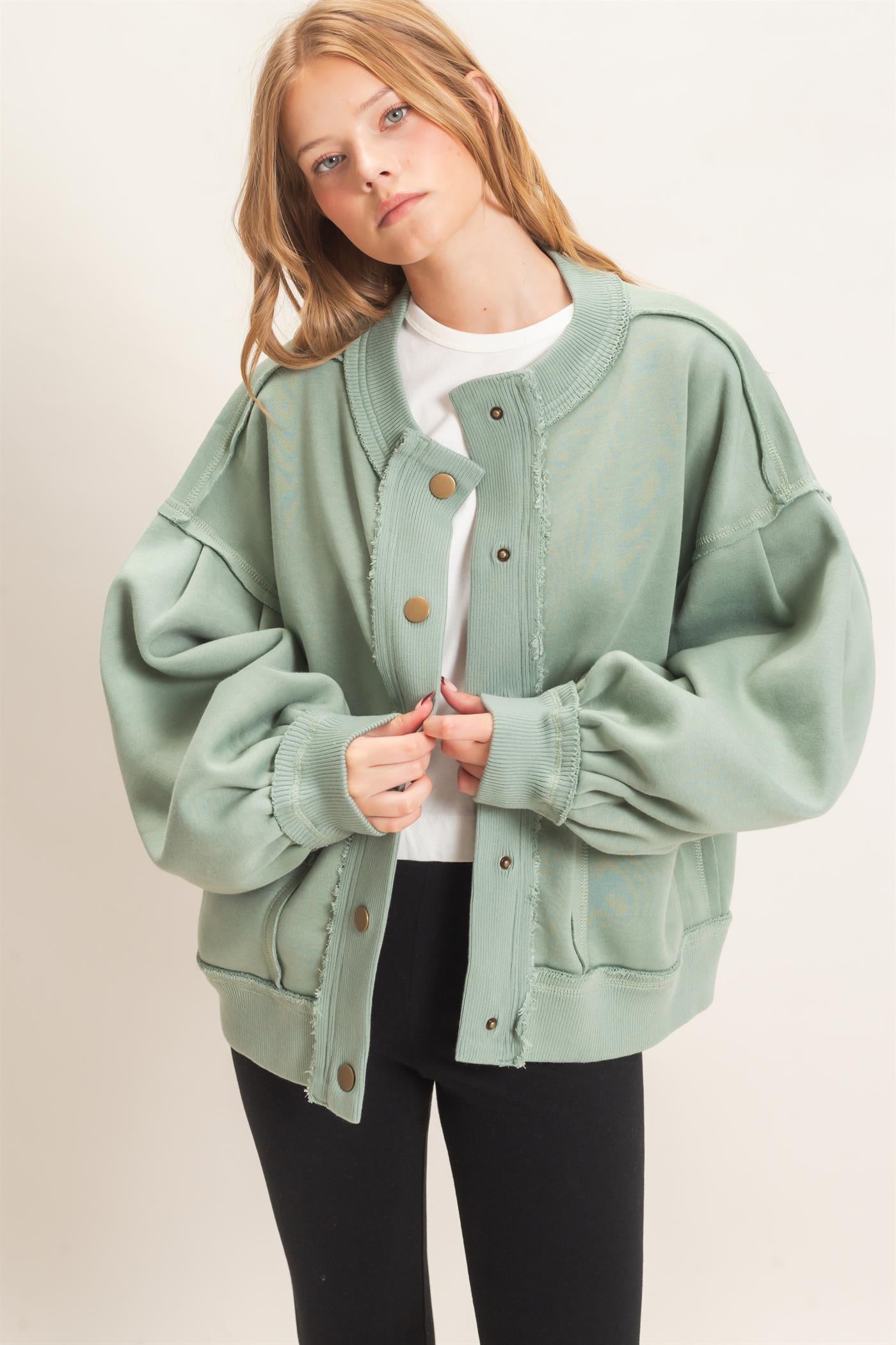 Wholesale Snap Front Jacket Coats & Jackets HF26E003 SAGE HYFVE
