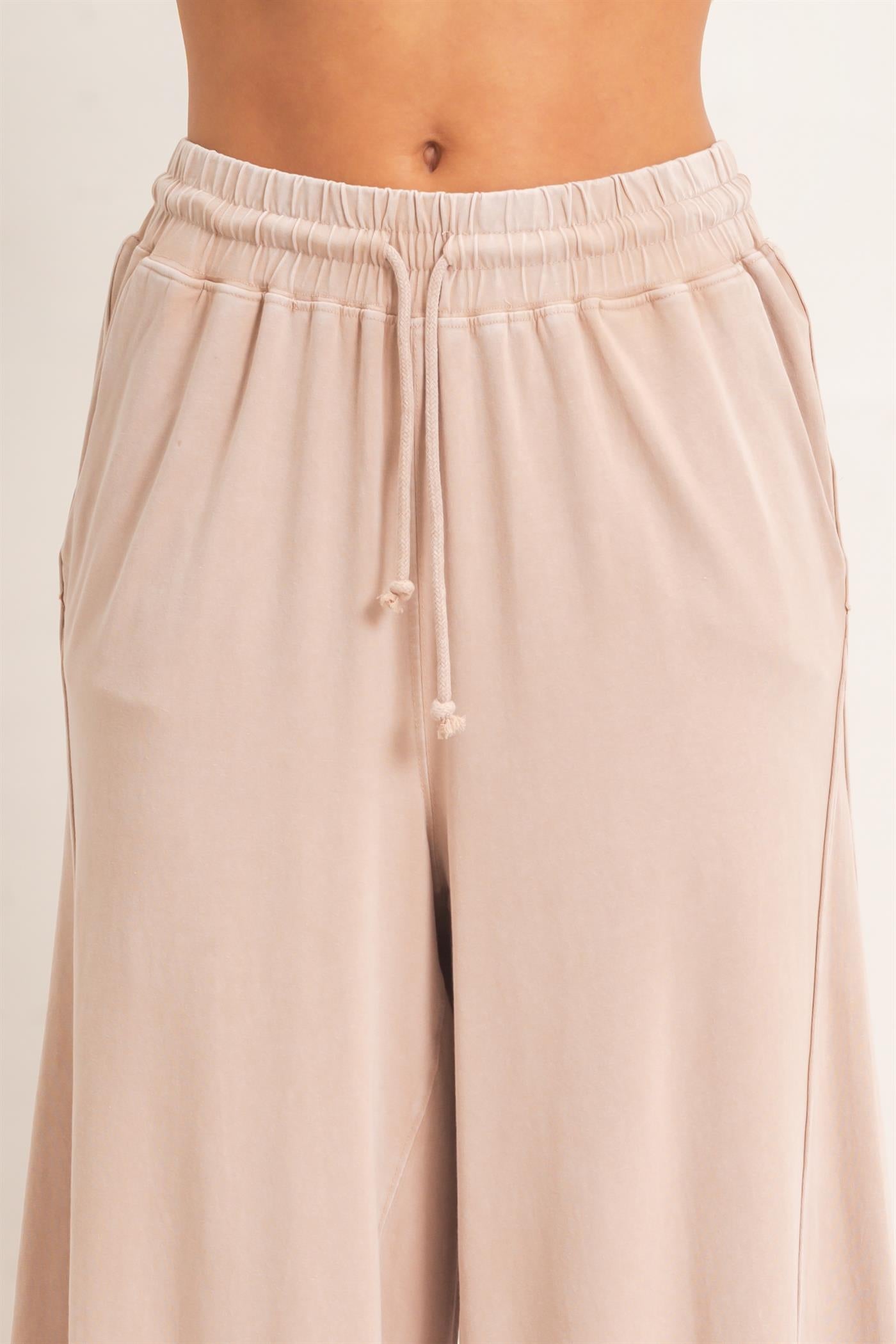 Wholesale Wide Leg Mineral Wash Pants Pants DZ26F406 DARK TAUPE DOUBLE ZERO