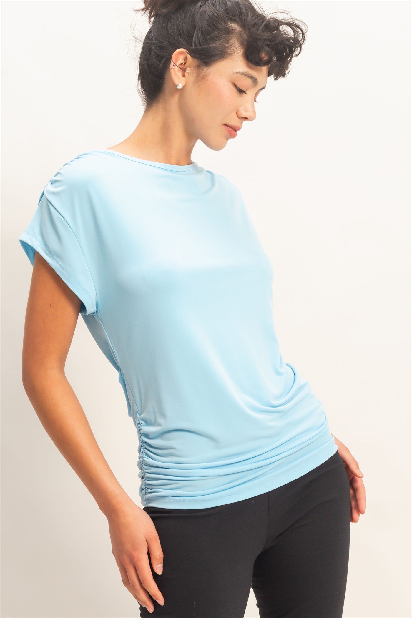 Wholesale Cowl Back Draped Cap Sleeve Top Clothing Tops DZ26C025 BLUE DOUBLE ZERO