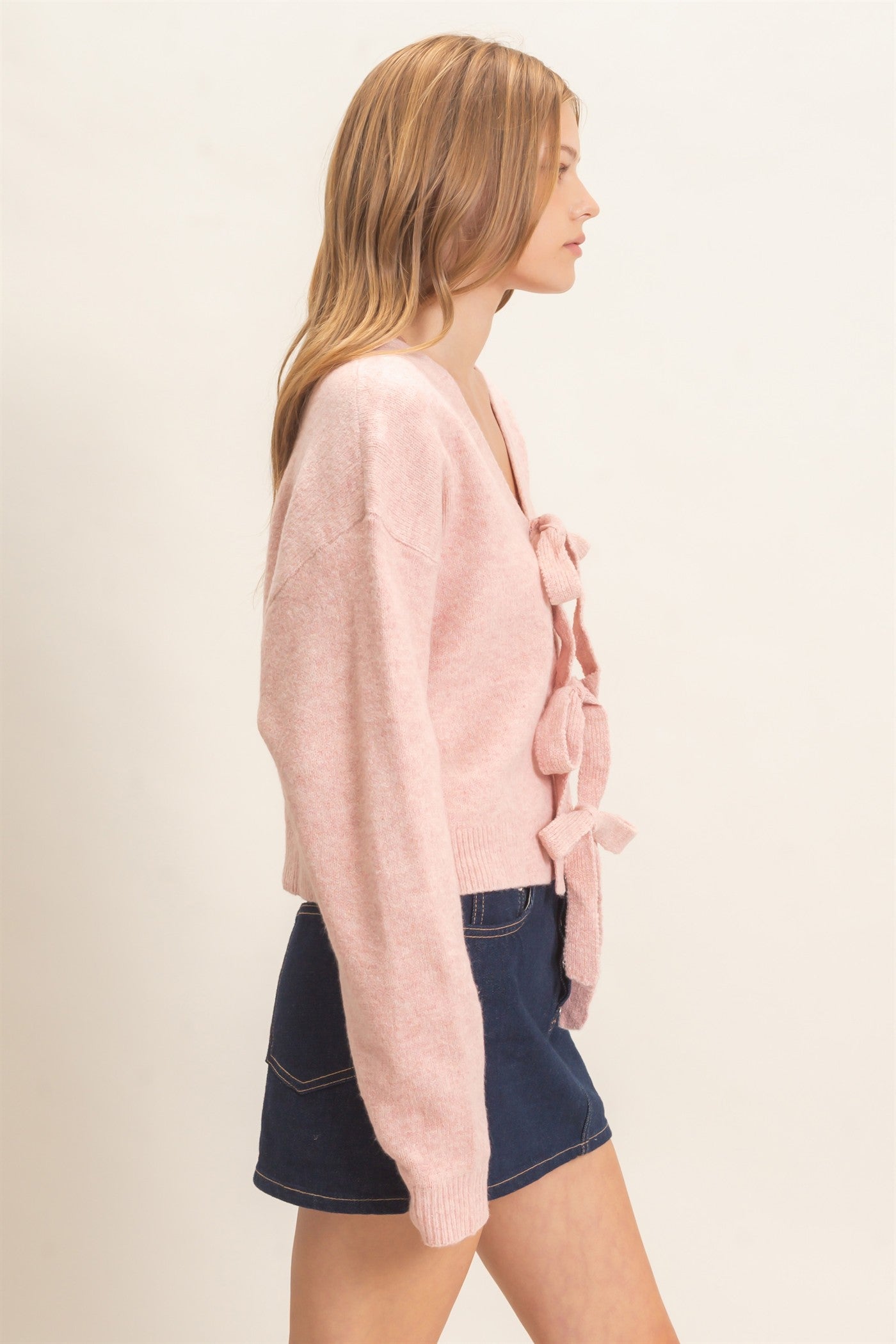 Wholesale Two-Way Bow Tie Sweater Sweaters HF26E167 DUSTY PINK HYFVE