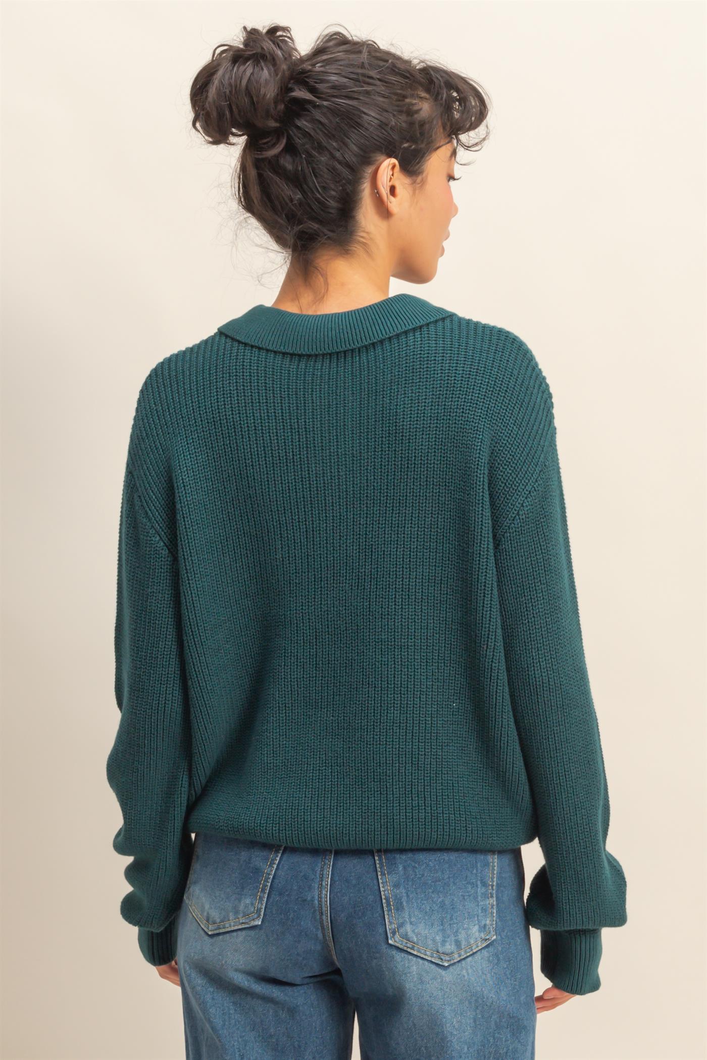 Wholesale Oversized Collar Sweater Sweaters DZ25E823 DEEP GREEN DOUBLE ZERO