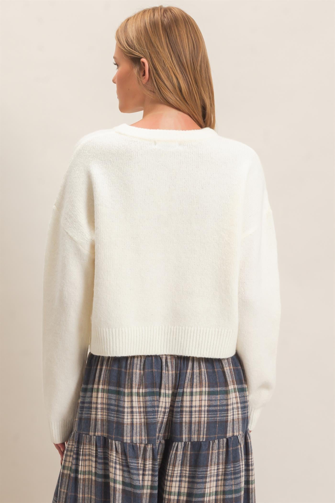 Wholesale Crew Neck Cardigan Sweater Cardigans HF26E226-D CREAM HYFVE