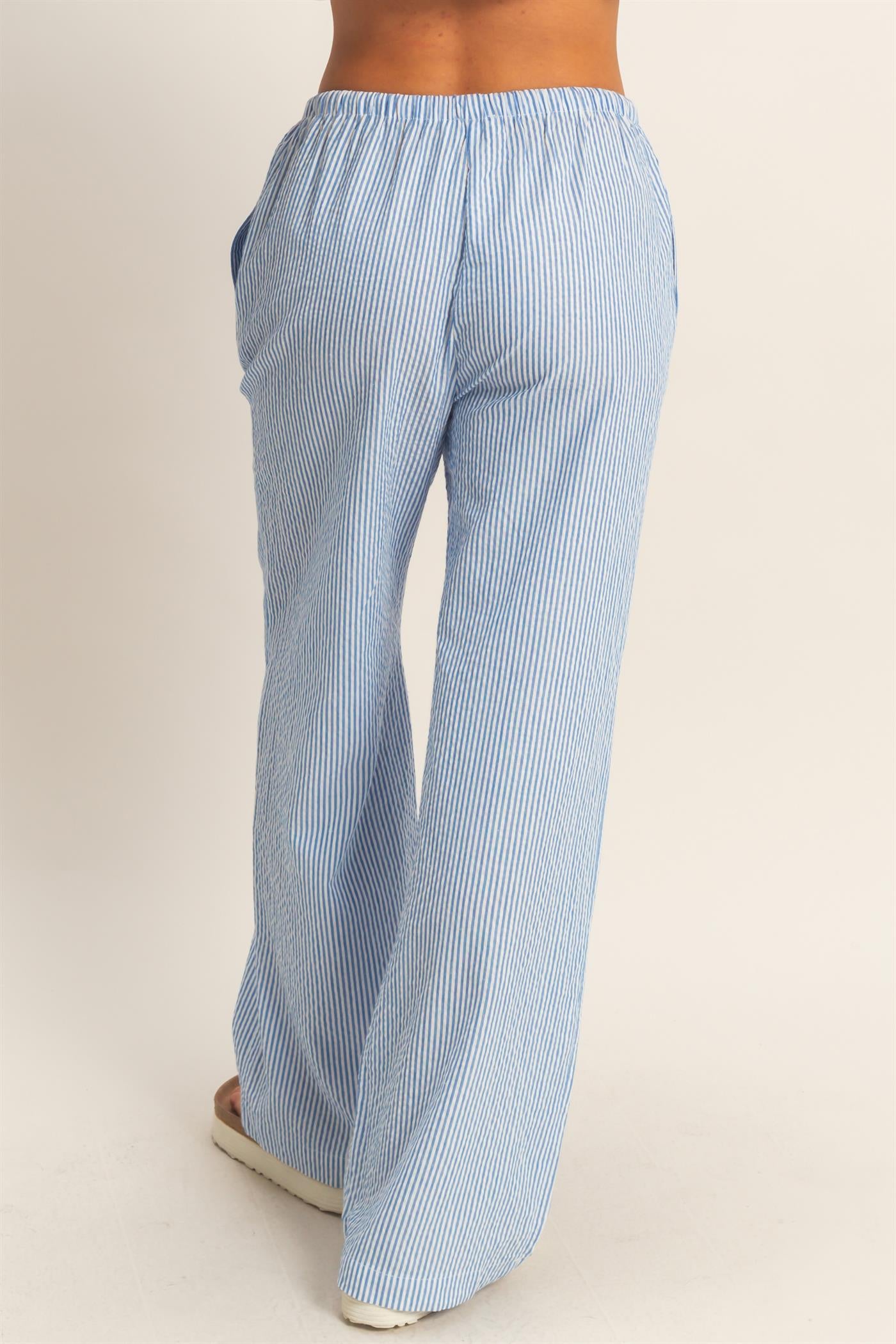 Wholesale Striped Wide Leg Pants Pants DZ26A752 BLUE DOUBLE ZERO
