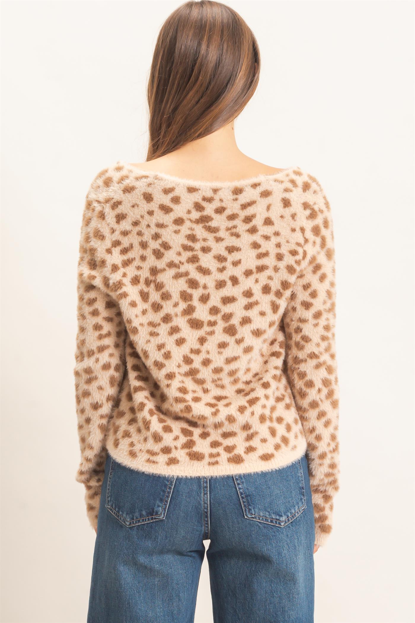 Wholesale Leopard Print Cardigan Sweater Cardigans HF26E833 MOCHA HYFVE