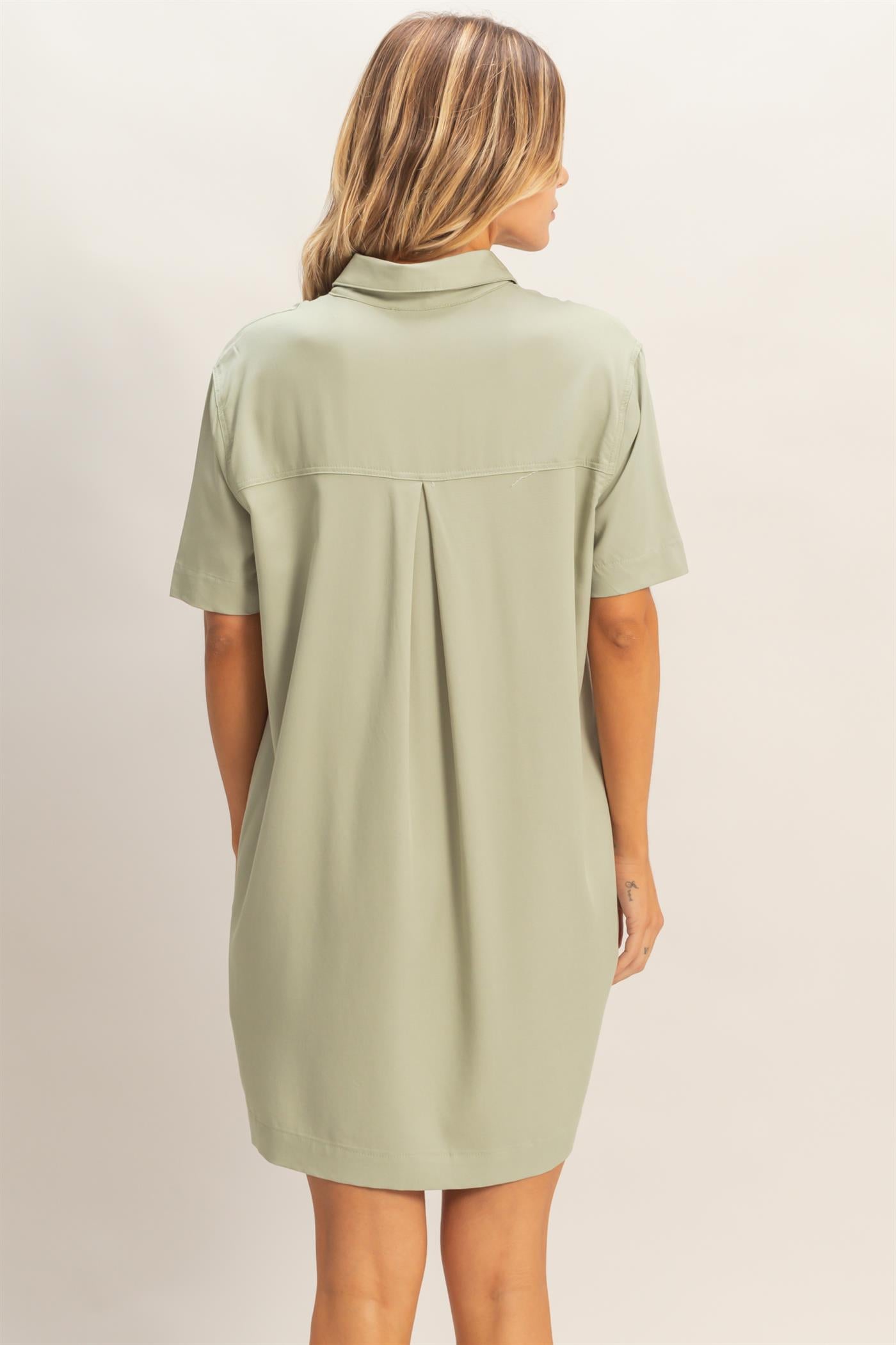 Wholesale Collared Shirt Dress Dresses HF26E427-D SAGE HYFVE