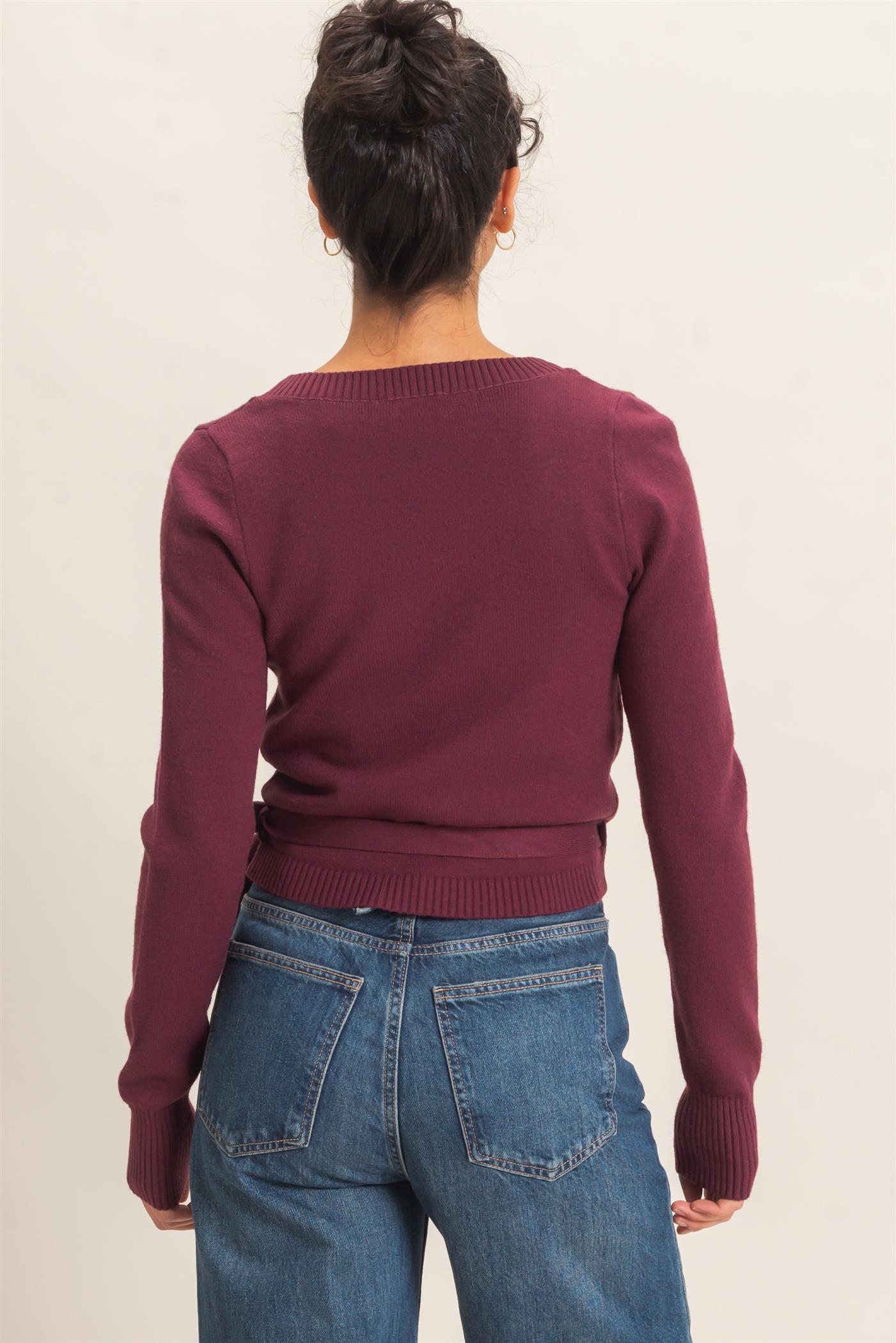 Wholesale Wrap Knit Cardigan Sweaters DZ26F393 DARK CHERRY DOUBLE ZERO