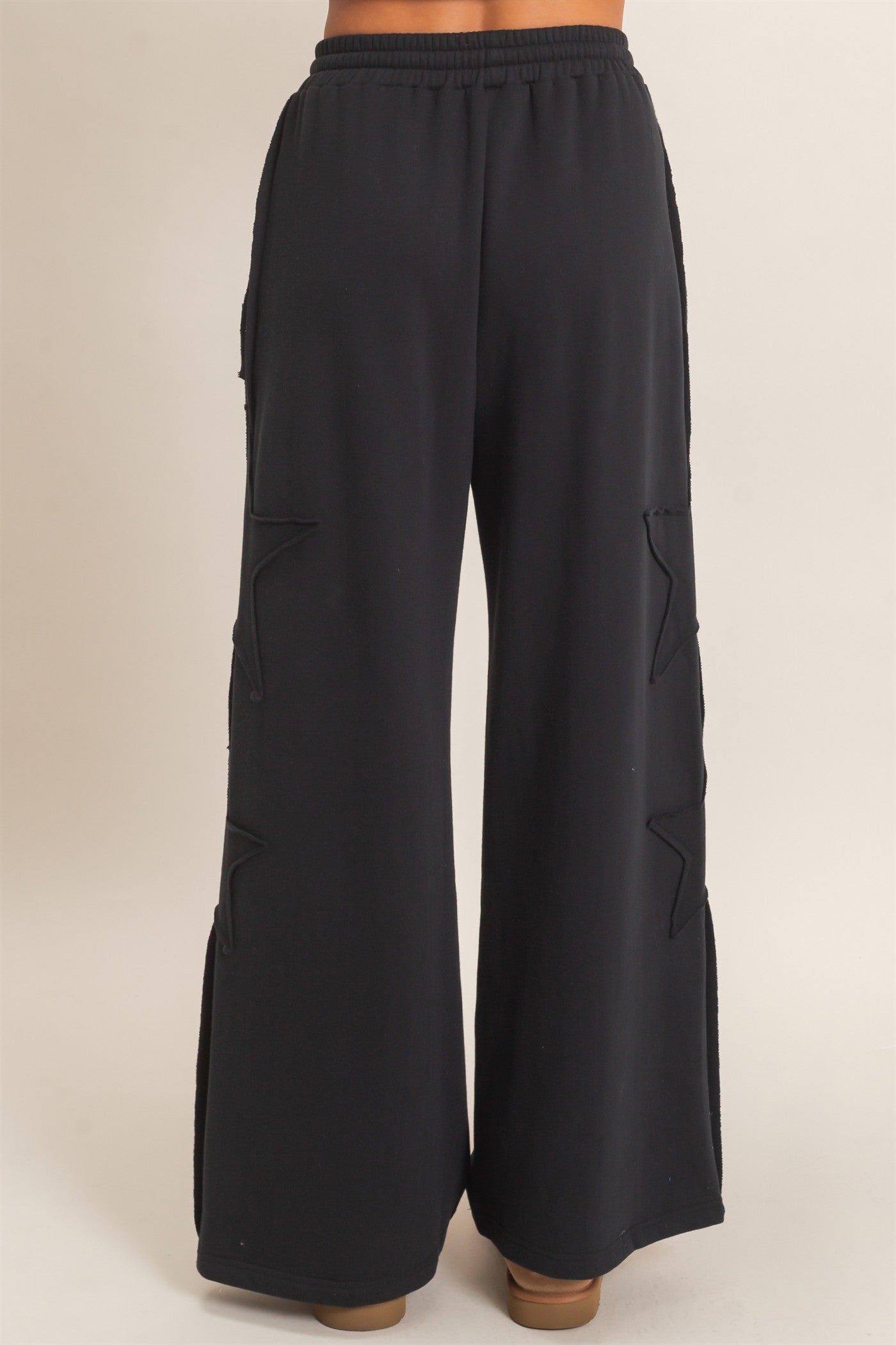 Wholesale French Terry Star Patch Sweatpants Pants DZ27A197 BLACK DOUBLE ZERO