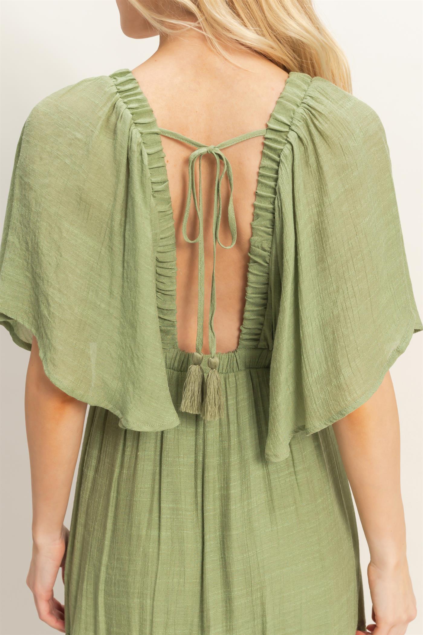 Wholesale Flutter Sleeve Maxi Dress Dresses HF26C285-D LIGHT OLIVE HYFVE