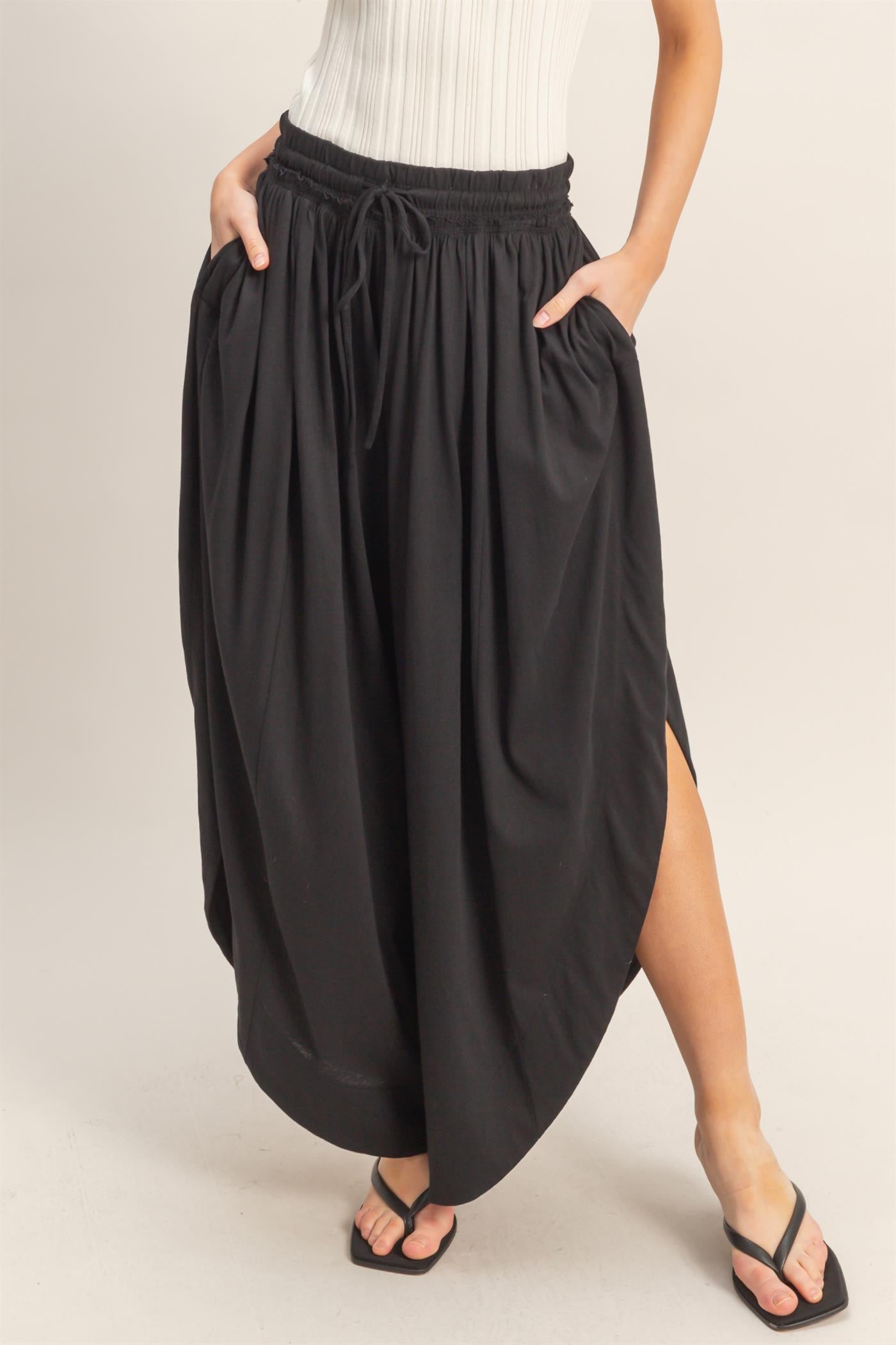 Wholesale Tulip Hem Wide-Leg Pants Pants HF26C047 BLACK HYFVE