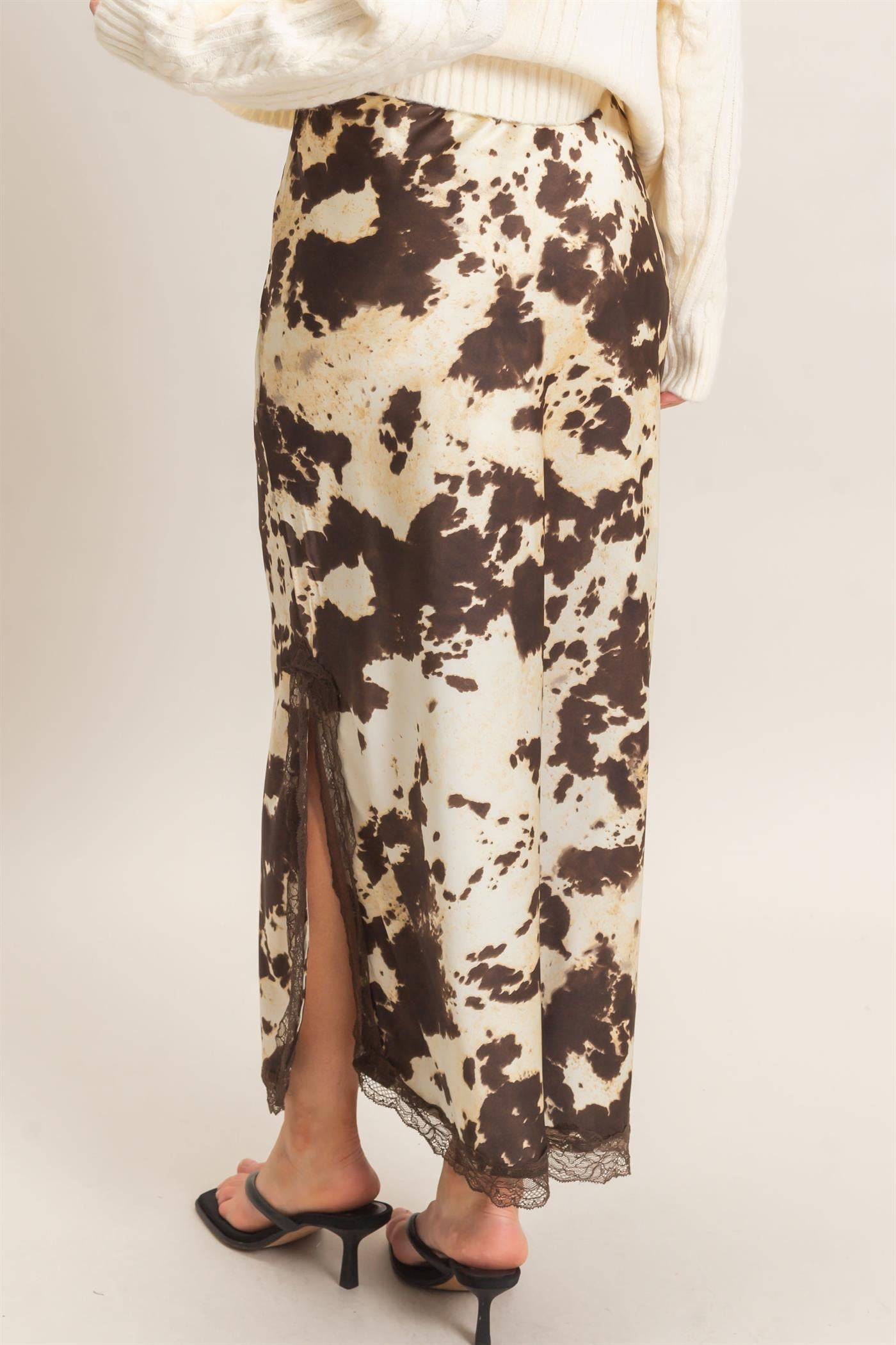 Wholesale Satin Cow Print Skirt Skirts HF26C851 BROWN HYFVE