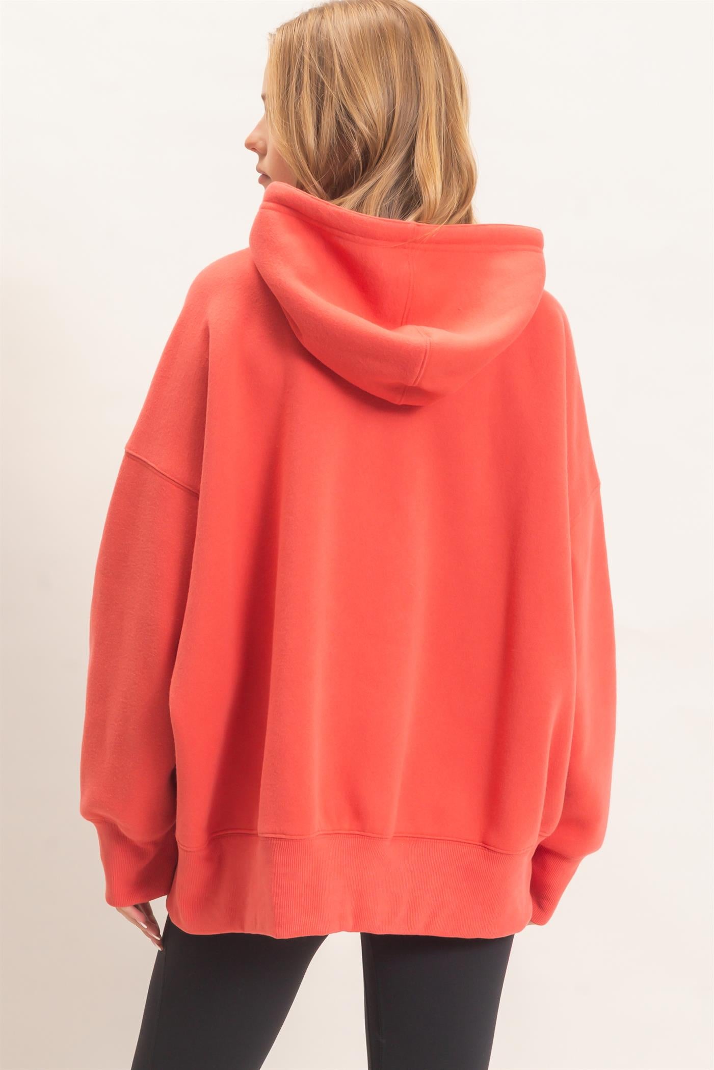 Wholesale Enzyme Wash Drop Shoulder Hoodie Hoodies HF26E235 TOMATO HYFVE