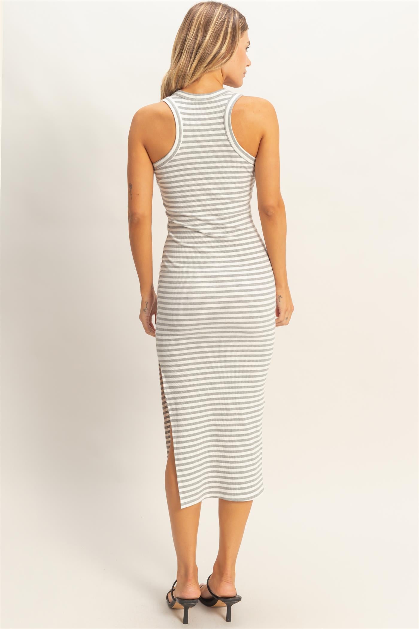 Wholesale Striped Ribbed Tank Dress Dresses HF26E430-D HEATHER GRAY DOUBLE ZERO