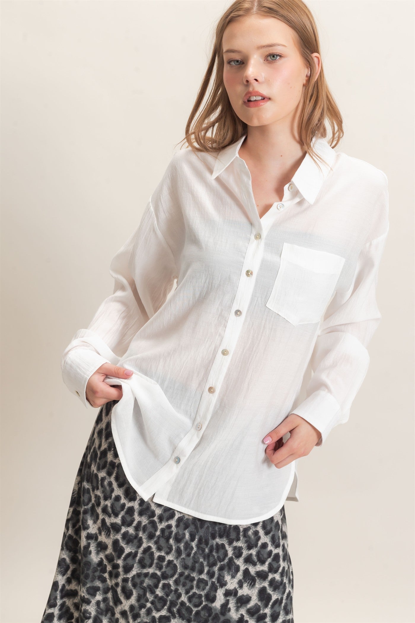 Wholesale Crinkled Button-Up Shirt Clothing Tops HF26E691 OFF WHITE HYFVE