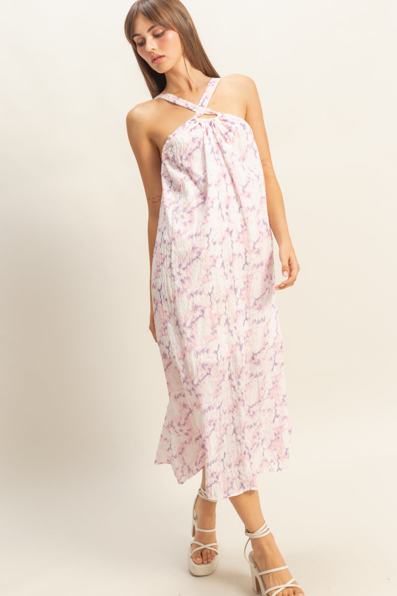 Wholesale Halter Cross Neck Backless Maxi Dress Dresses HF22E496 PINK HYFVE