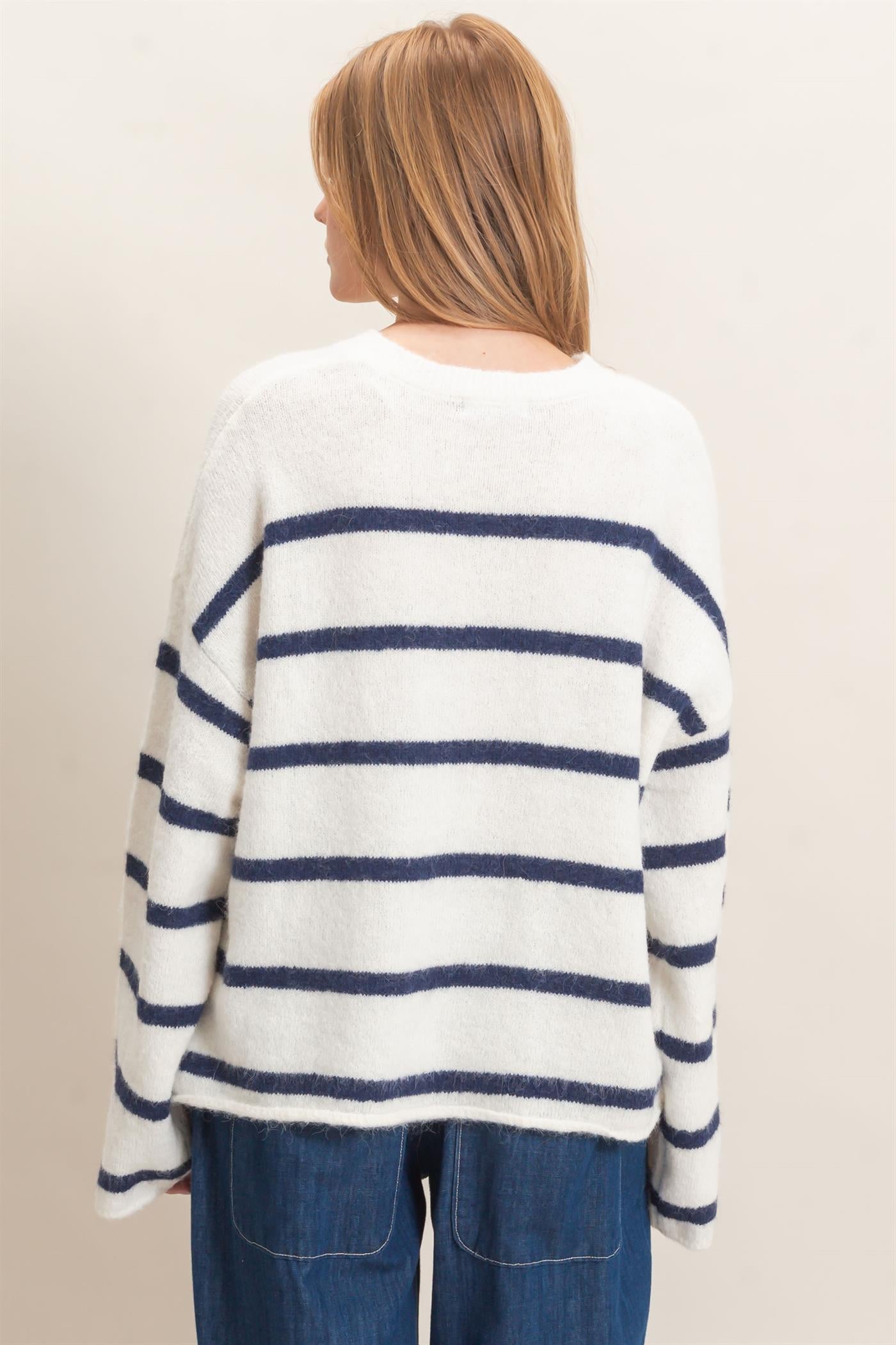 Wholesale Striped Crew Neck Sweater Sweaters HF26E894 NAVY HYFVE
