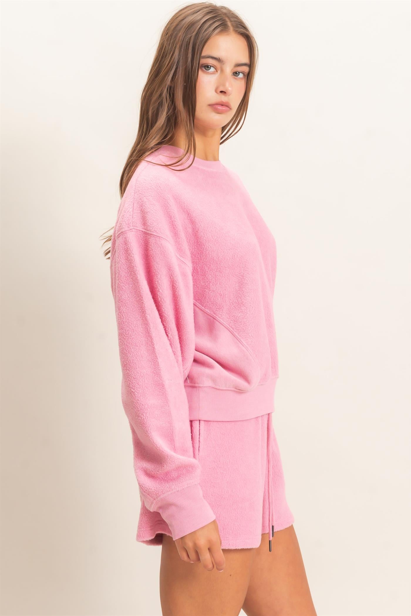 Wholesale Contrast Sweatshirt & Shorts Set Clothing DZ25F478-SET PINK DOUBLE ZERO