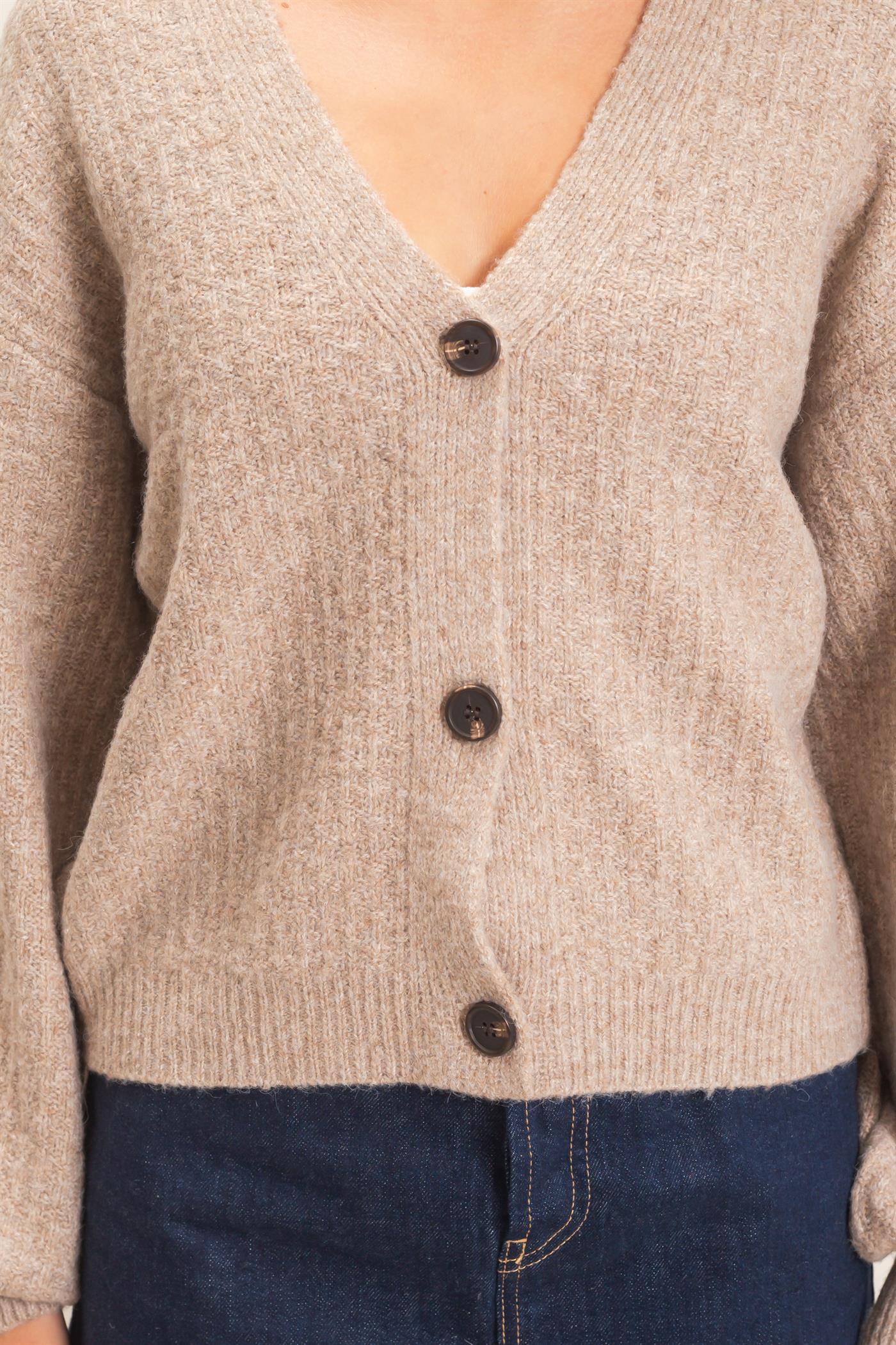 Wholesale Textured V-Neck Cardigan Cardigans DZ26E080 DARK TAUPE DOUBLE ZERO