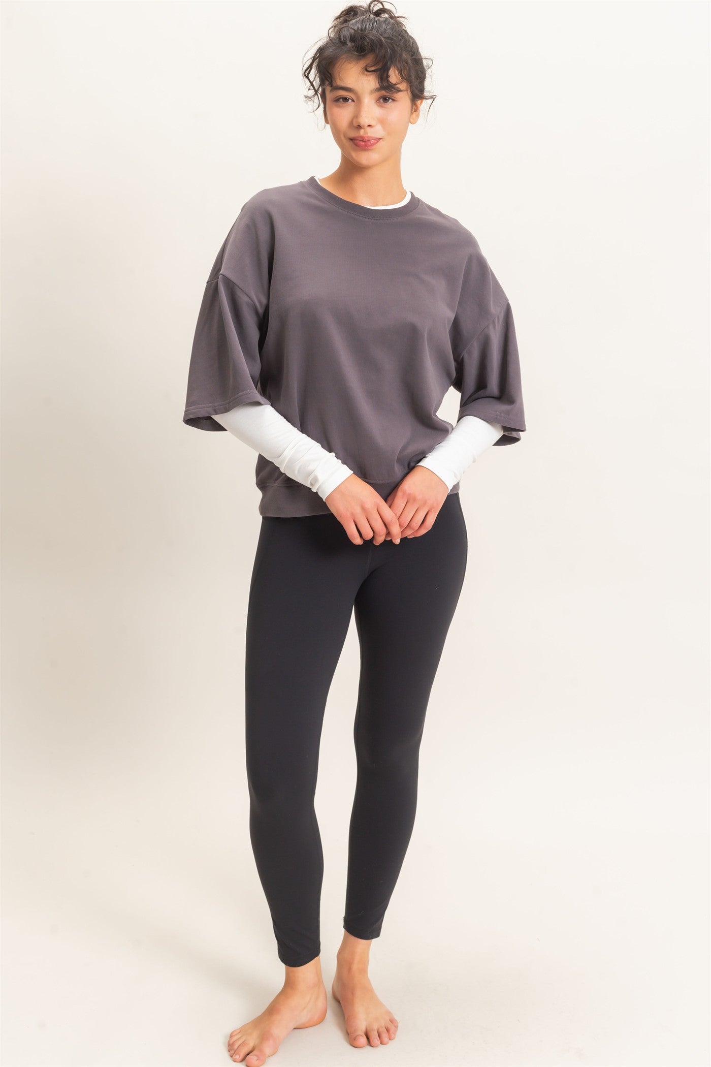 Wholesale Washed Crew Neck Short Sleeve Top Clothing Tops DZ26E381 CHARCOAL DOUBLE ZERO