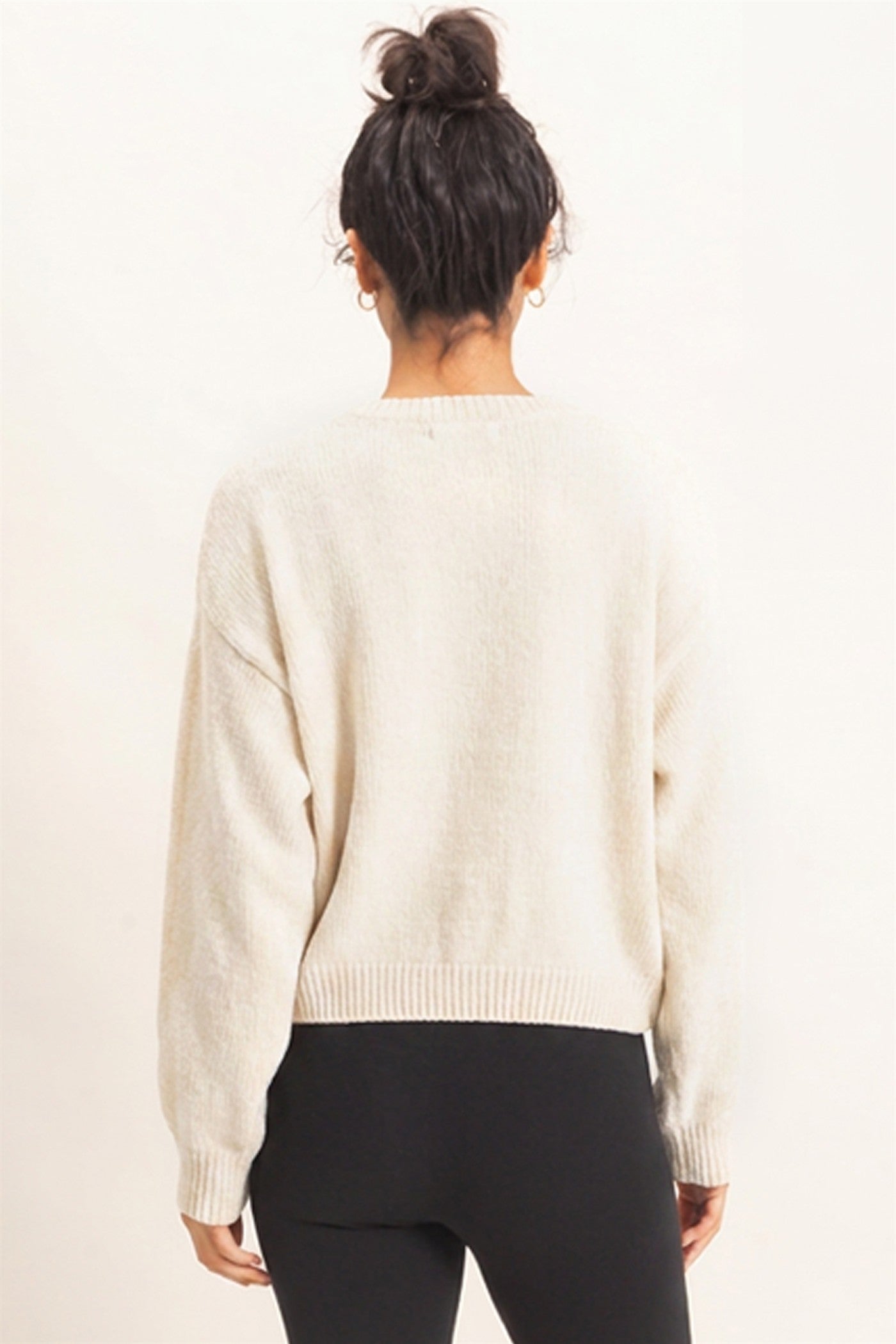 Wholesale Chenille Crew Neck Sweater Sweaters DZ26E264 CREAM DOUBLE ZERO