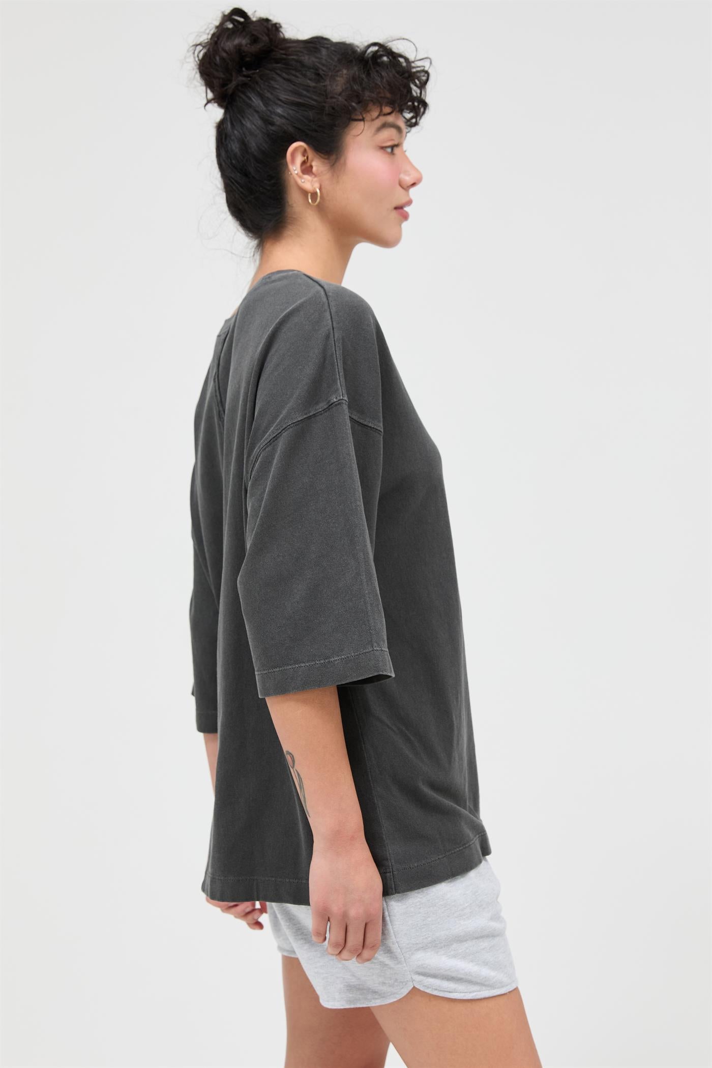 Wholesale Pigment Dye Oversized Half-Sleeve T-Shirt Clothing Tops DZ26A459 BLACK DOUBLE ZERO