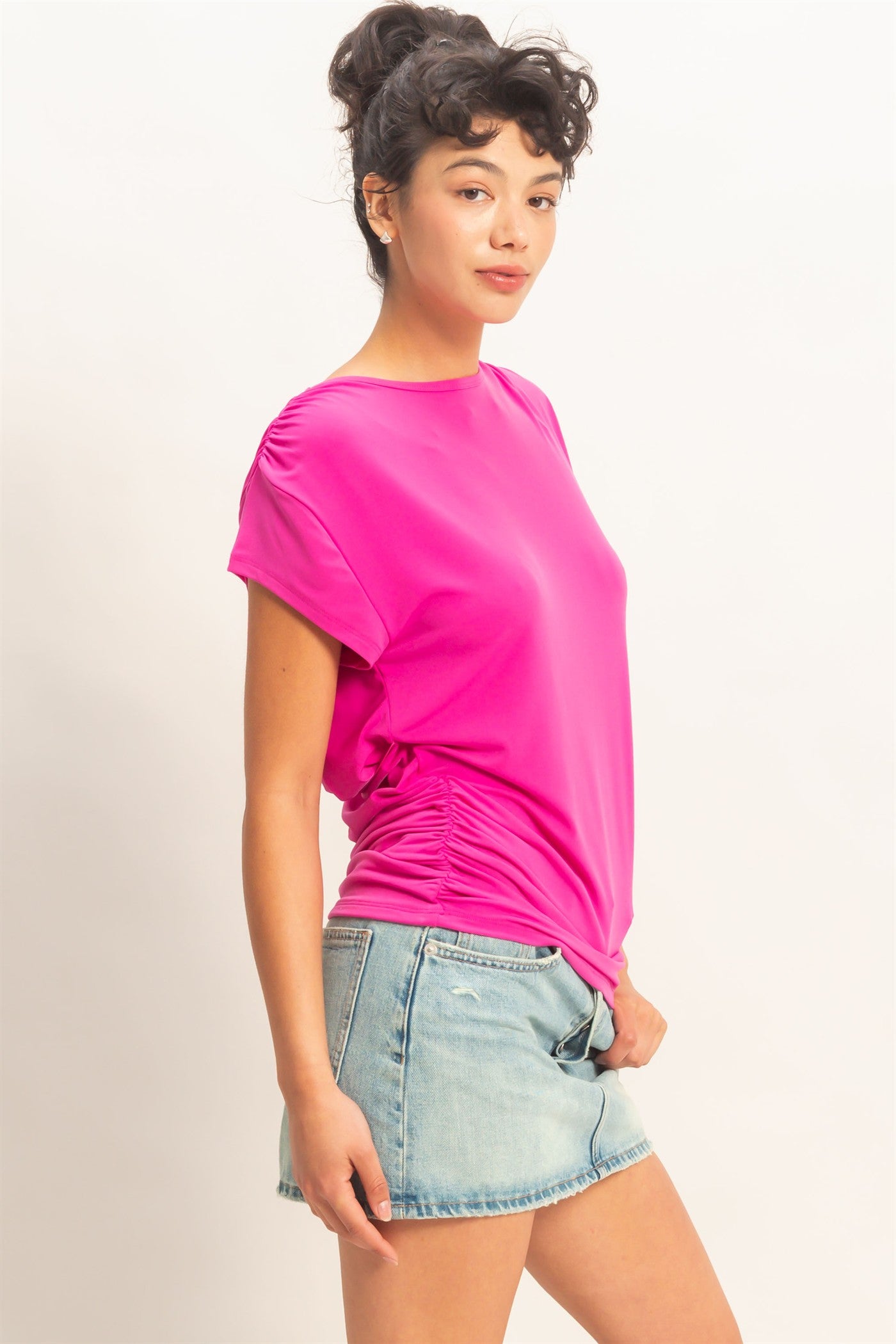 Wholesale Cowl Back Draped Cap Sleeve Top Clothing Tops DZ26C025 FUCHSIA DOUBLE ZERO