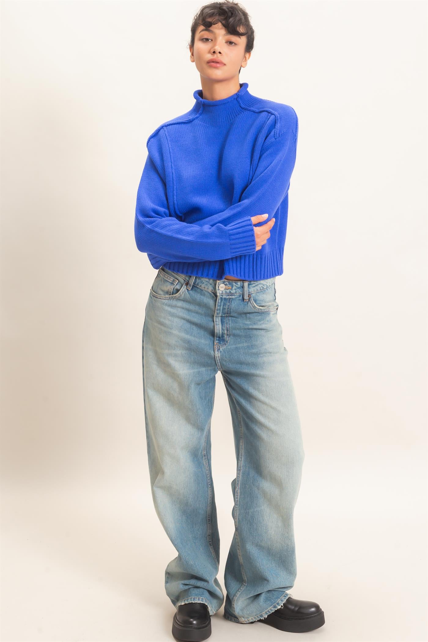 Wholesale Roll Neck Sweater With Reversed Seam Sweaters DZ26E271 COBALT DOUBLE ZERO