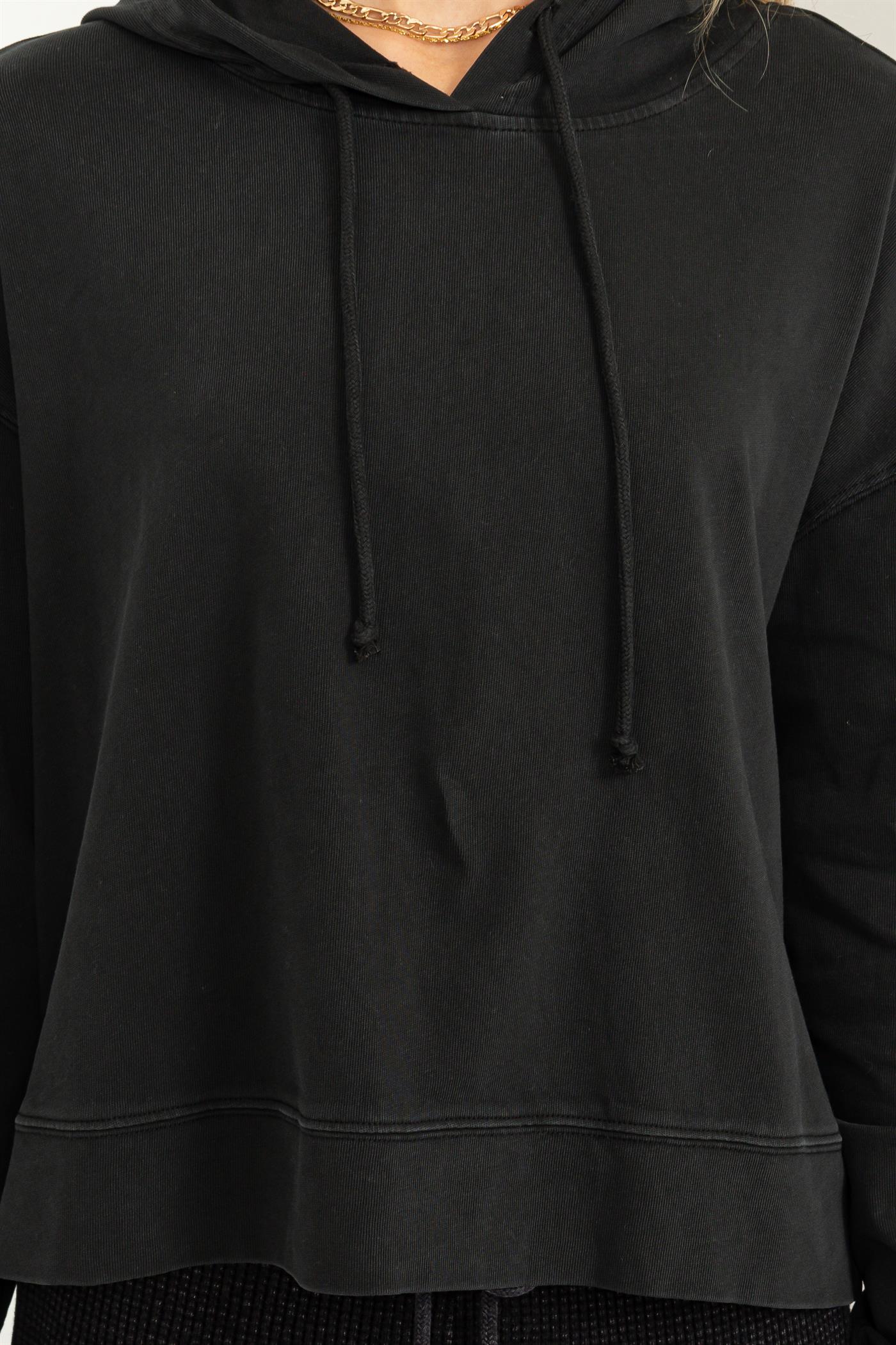 Wholesale Long Sleeve Drawstring Hoodie Clothing Tops DZ23E999 BLACK DOUBLE ZERO
