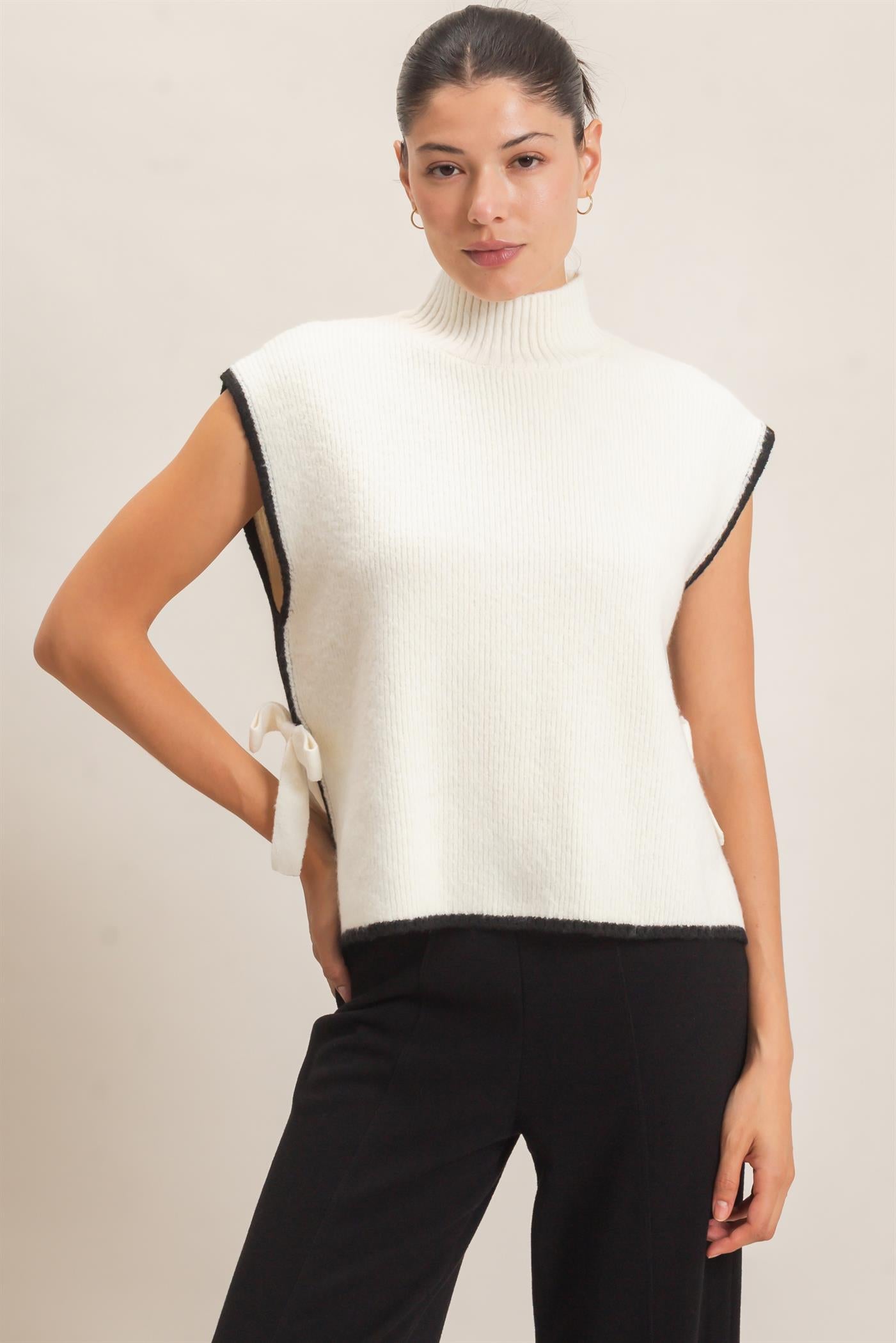 Wholesale High Neck Sweater Vest Sweaters HF26F137 CREAM HYFVE