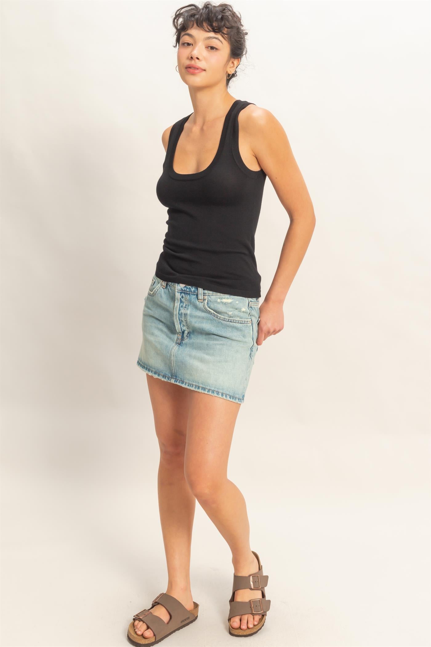 Wholesale Scoop Neck Tank Top Clothing Tops DZ26A449 BLACK DOUBLE ZERO