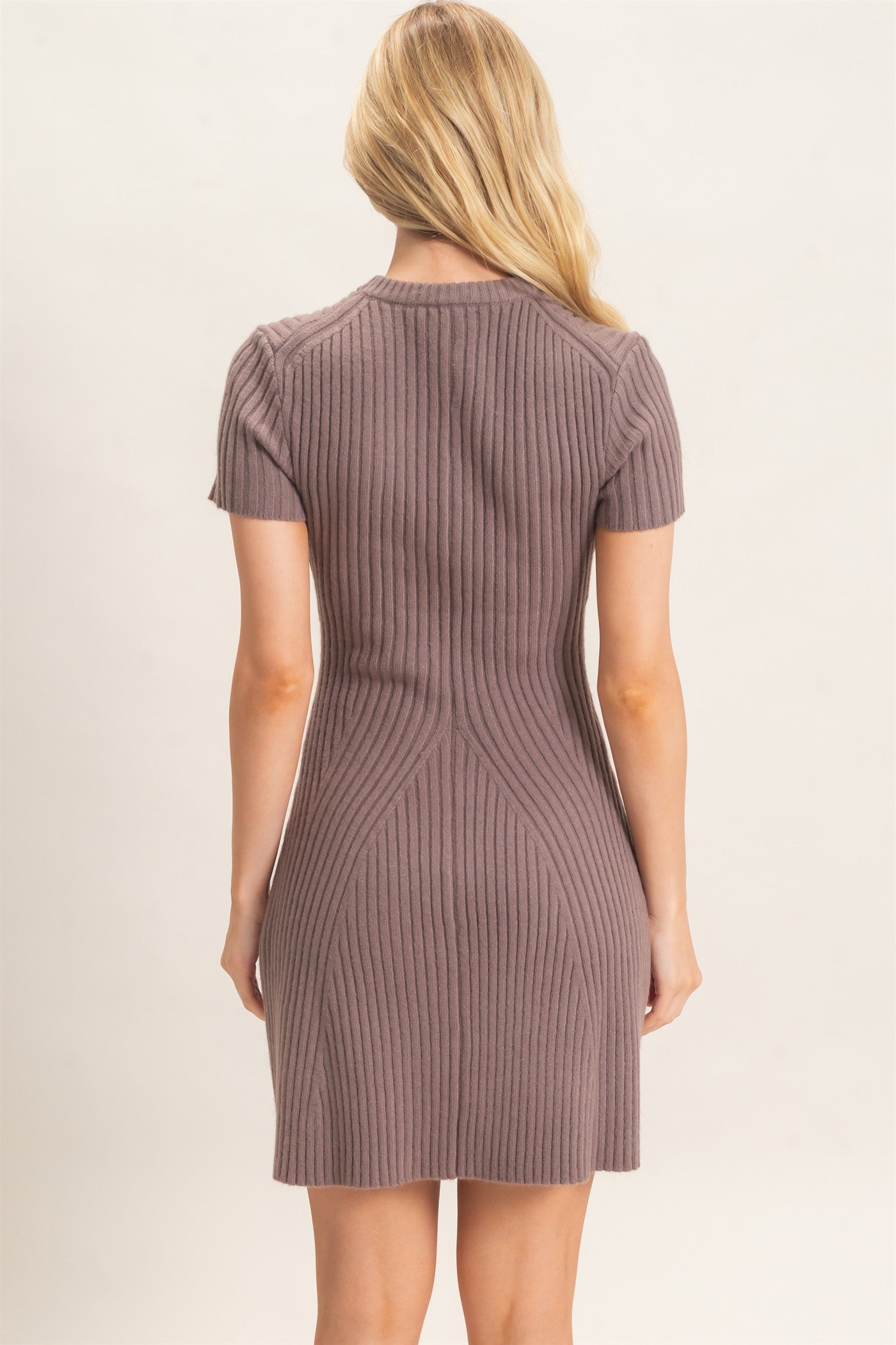Wholesale Ribbed Crew Neck Dress Dresses HF26C989 MOCHA HYFVE