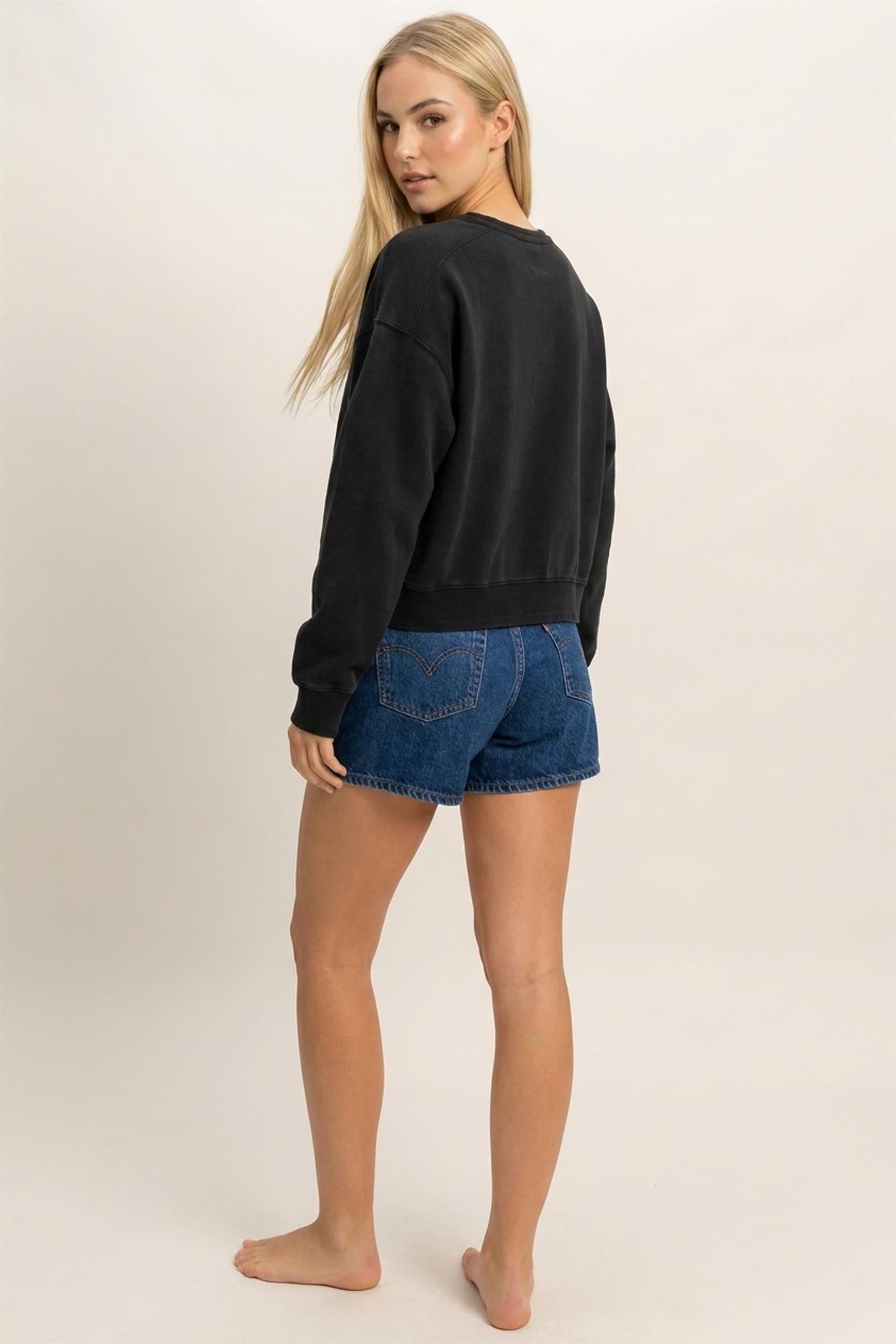Wholesale Acid Wash Seam Detail Crew Neck Sweatshirt Sweatshirts DZ26E260 BLACK DOUBLE ZERO