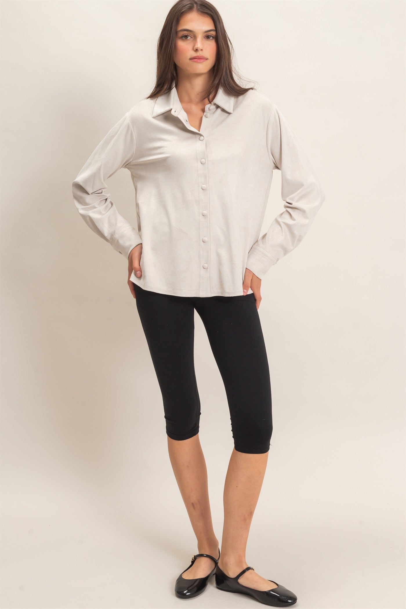 Wholesale Suede Button-Up Shirt Shirts HF26F083 ECRU HYFVE