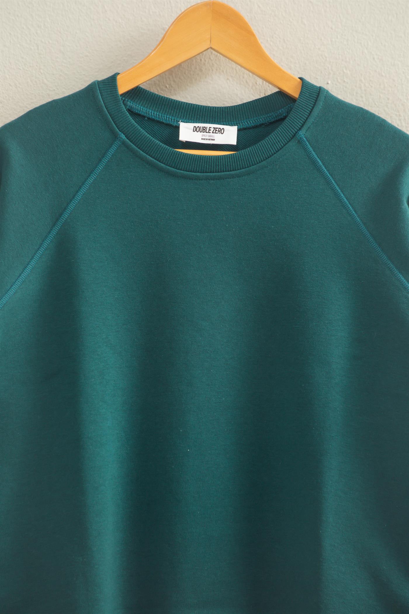 Wholesale Crew Neck Raglan Sleeve Comfy Pullover Sweatshirt Sweatshirts DZ25E237 DEEP GREEN DOUBLE ZERO
