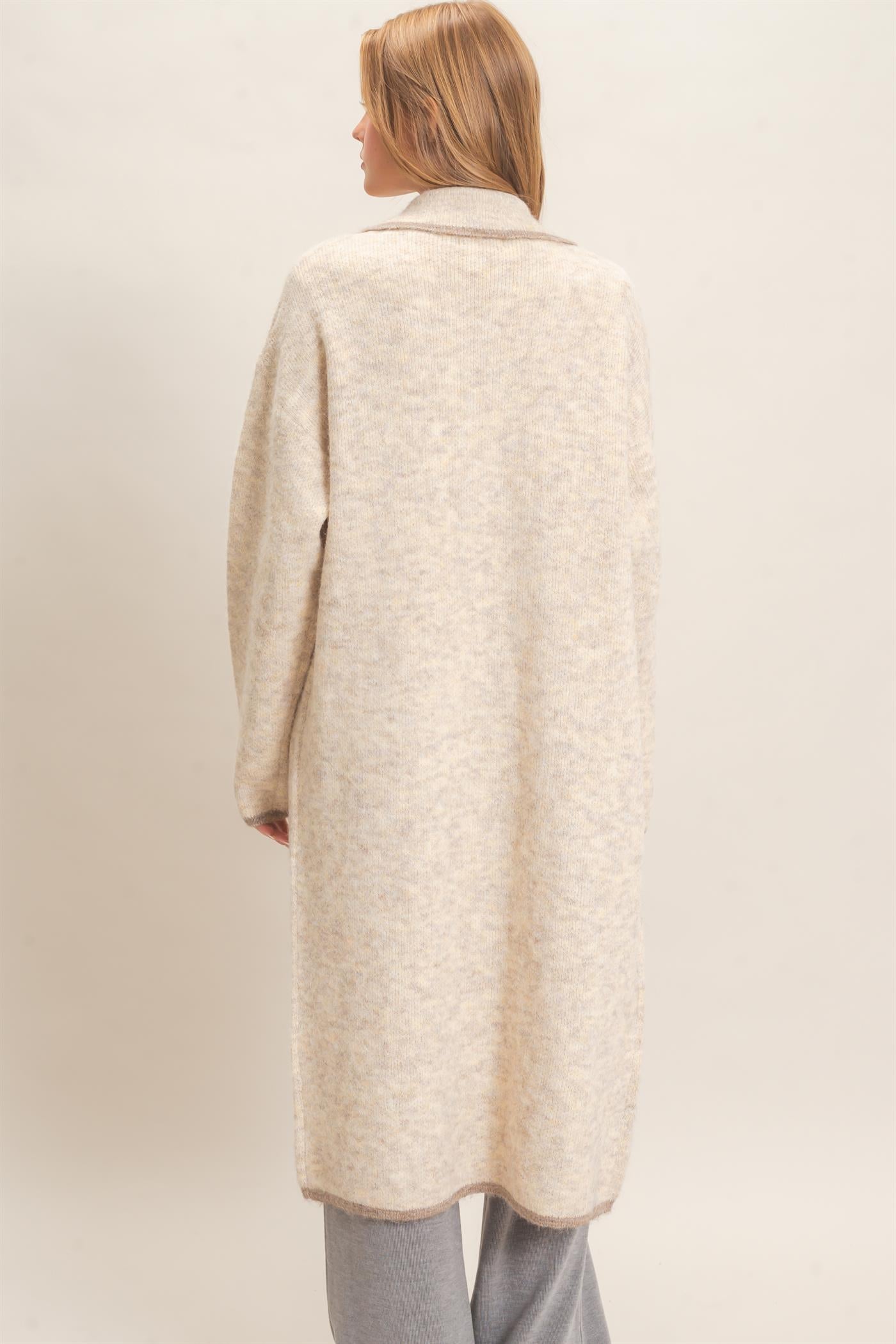 Wholesale Notched Collar Coatigan Sweater Cardigans HF26E695 OATMEAL HYFVE