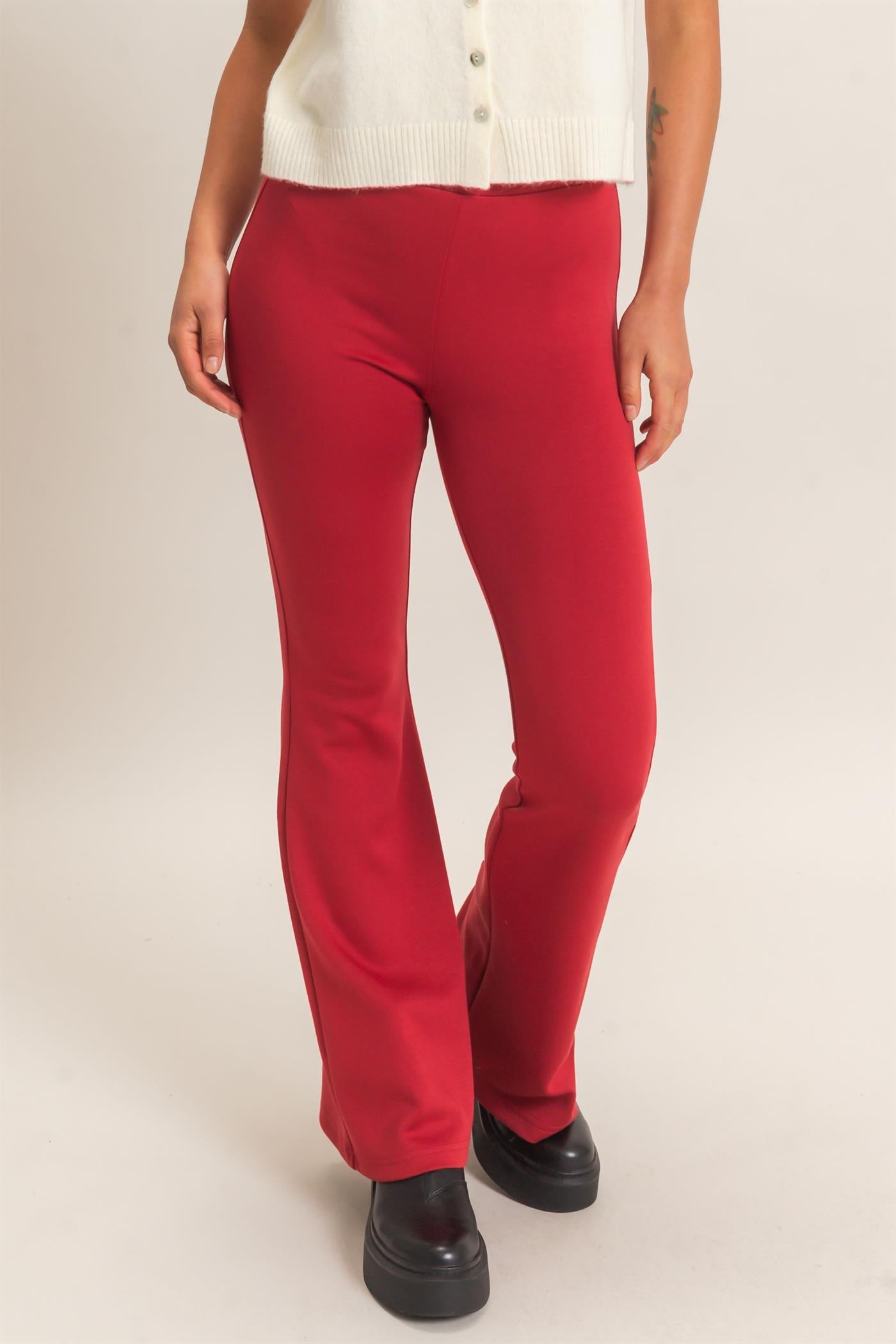Wholesale Flared Elastic Waist Pants Pants DZ26E393 DARK RED DOUBLE ZERO