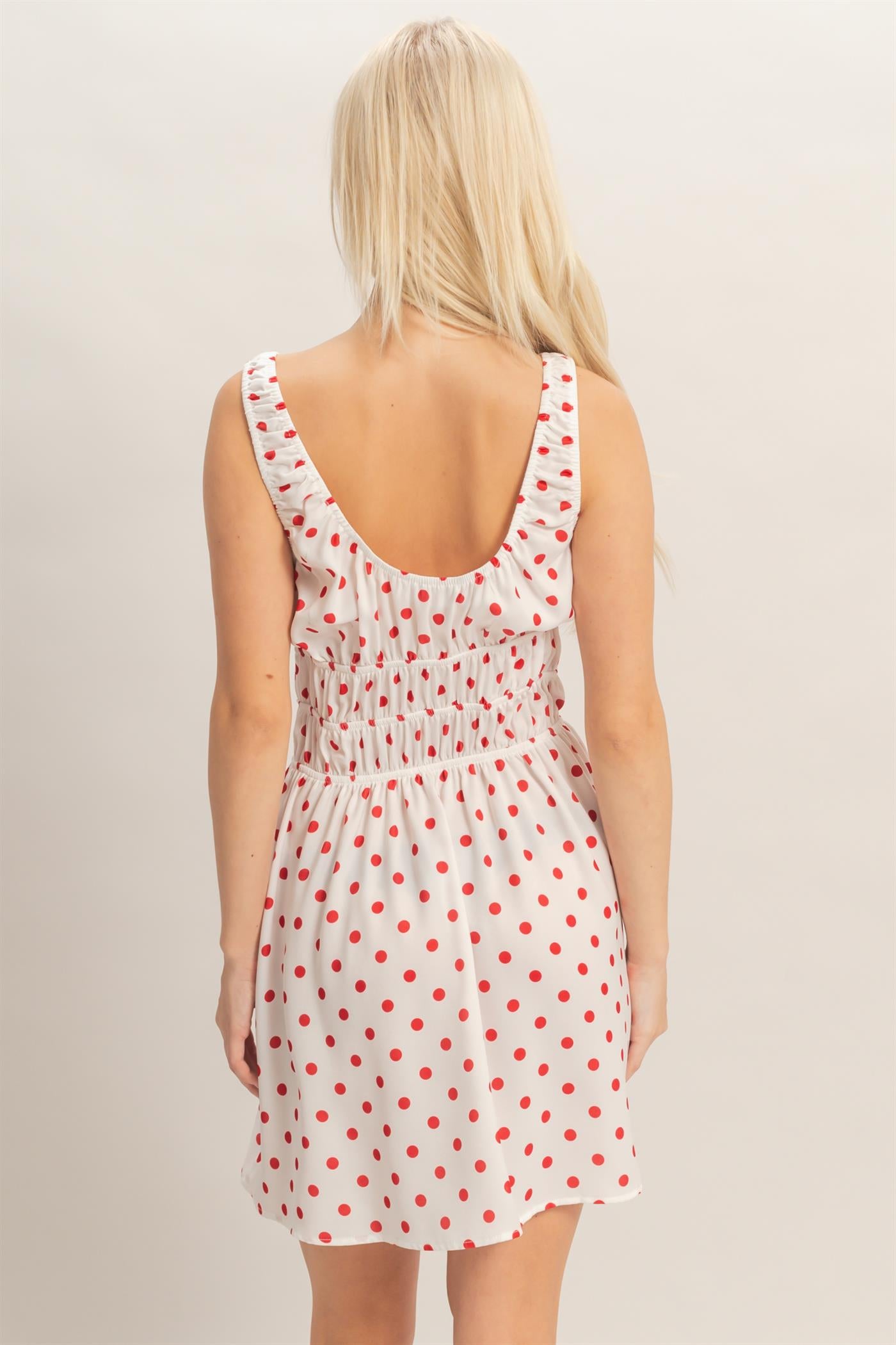 Wholesale Satin Polka Dot Mini Dress With Tie Dresses DZ25E064 RED DOUBLE ZERO