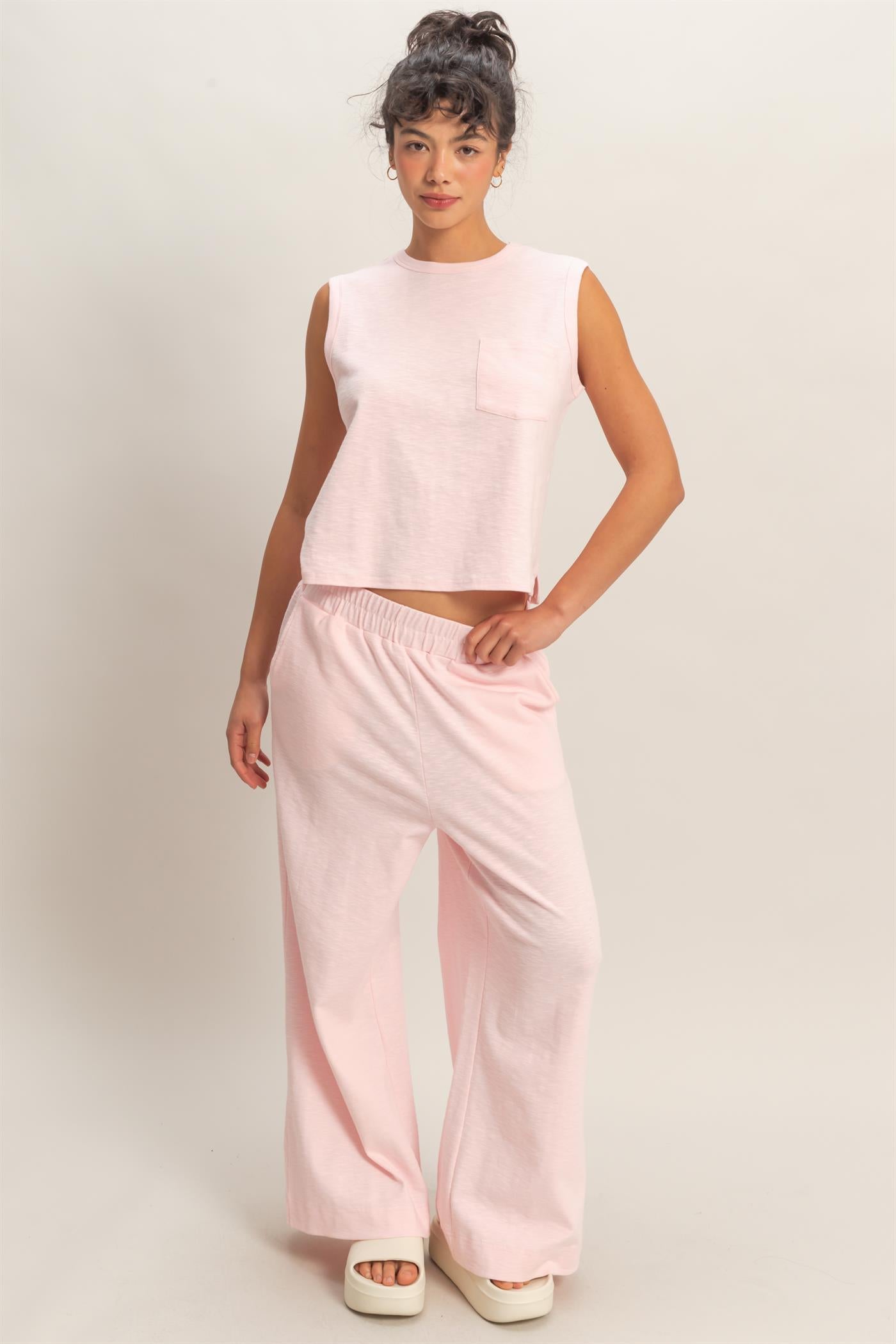 Wholesale Sleeveless Cotton Top With Pocket Clothing Tops DZ26A234 SOFT PINK DOUBLE ZERO