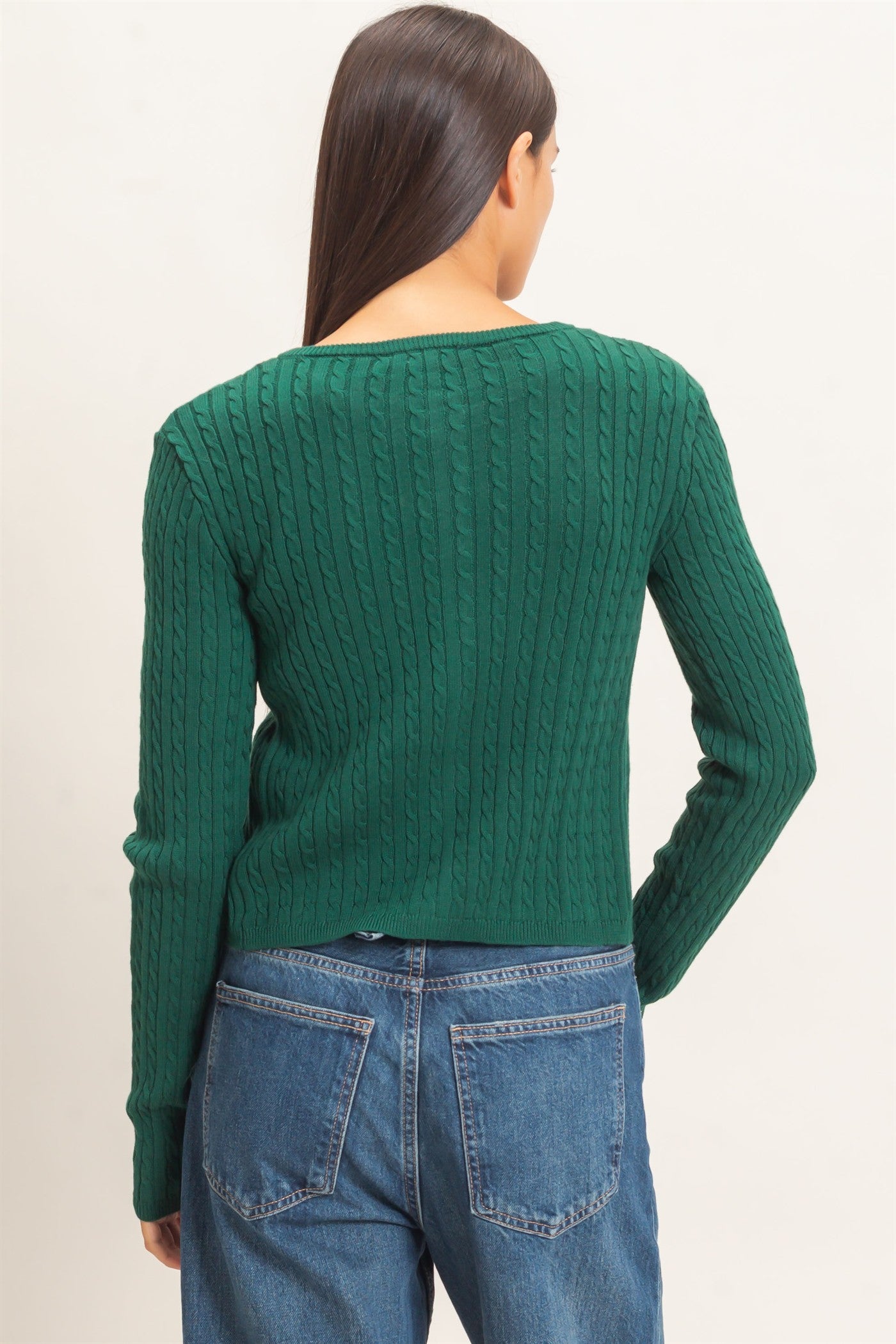 Wholesale Cable Knit Cardigan Cardigans DZ26E256 DARK GREEN DOUBLE ZERO