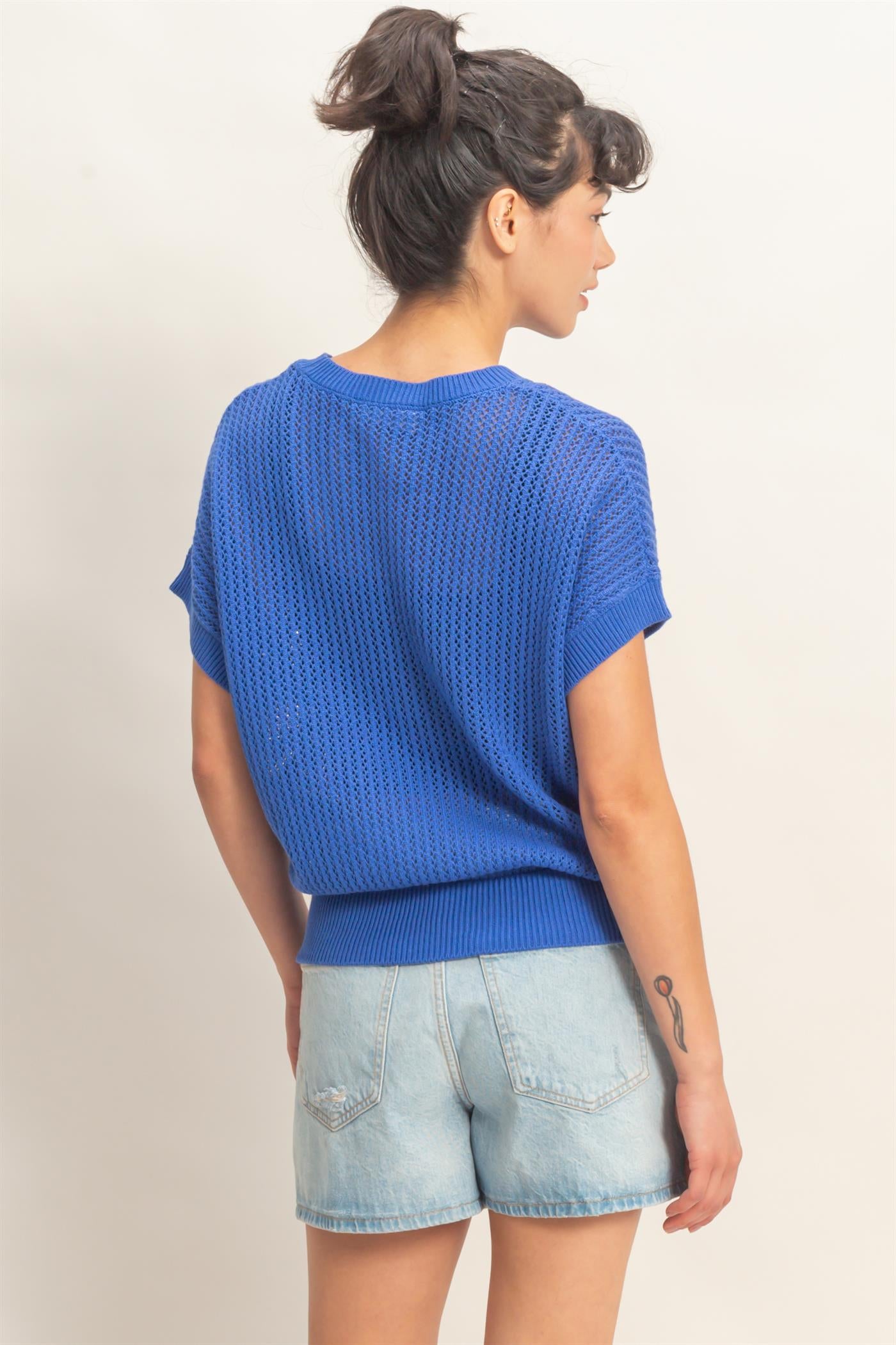 Wholesale Open-Knit Dolman Sleeve Top Clothing Tops DZ26A334 COBALT DOUBLE ZERO
