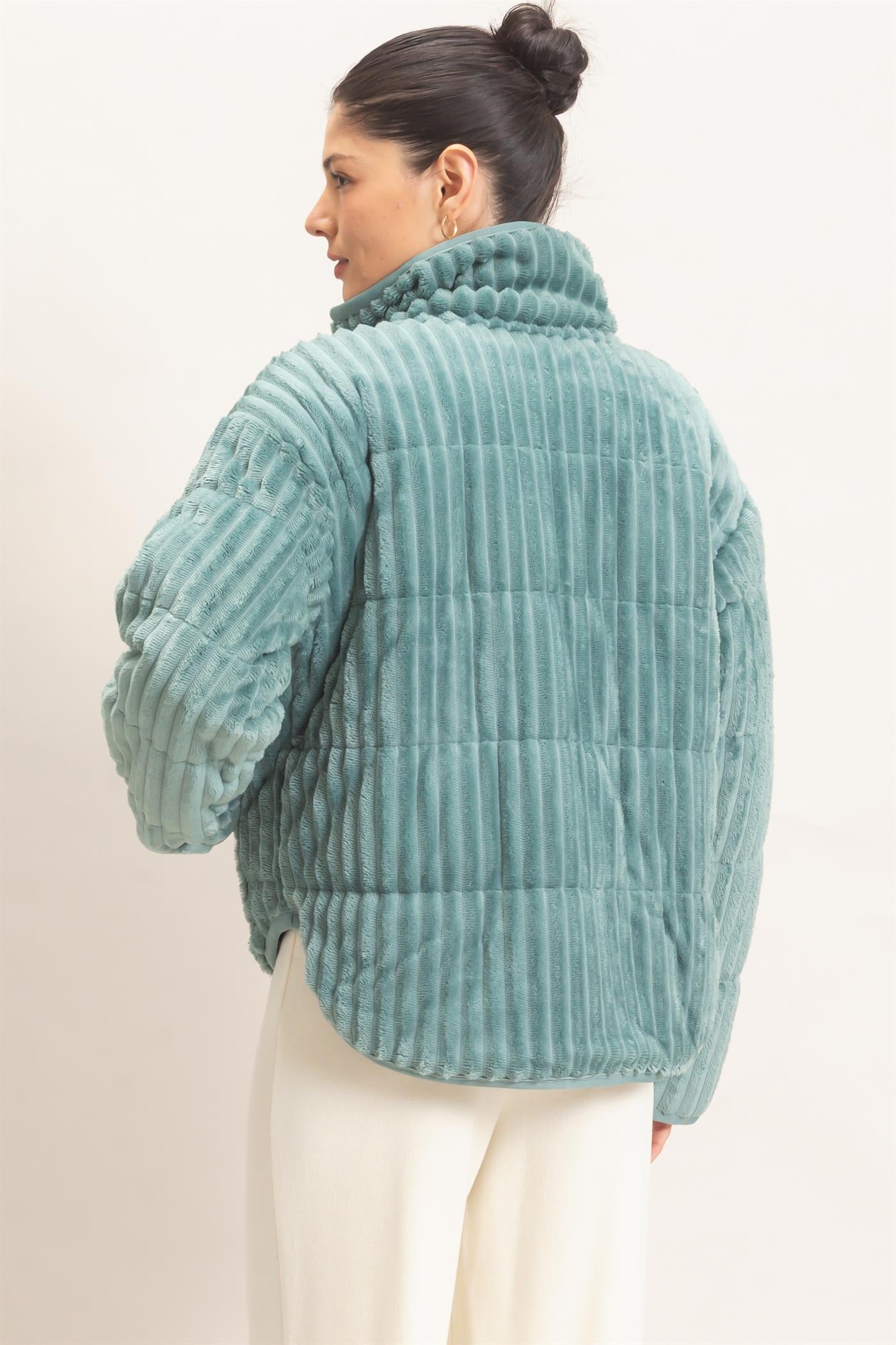 Wholesale Quilted Corduroy Zip-Up Jacket Coats & Jackets HF26E753 LIGHT TEAL HYFVE