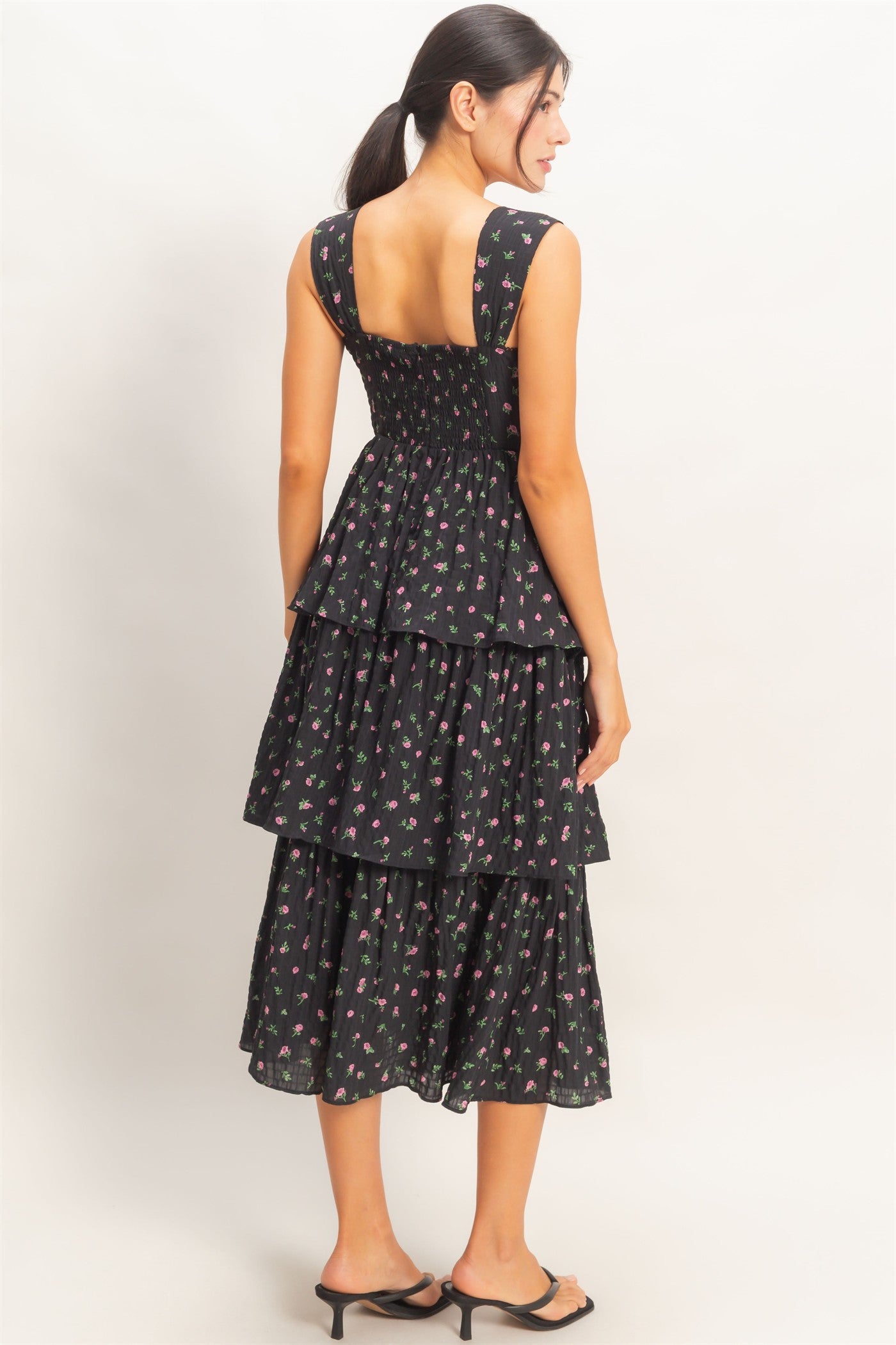 Wholesale Floral Tiered Dress With Boning Dresses HF26A142 BLACK HYFVE