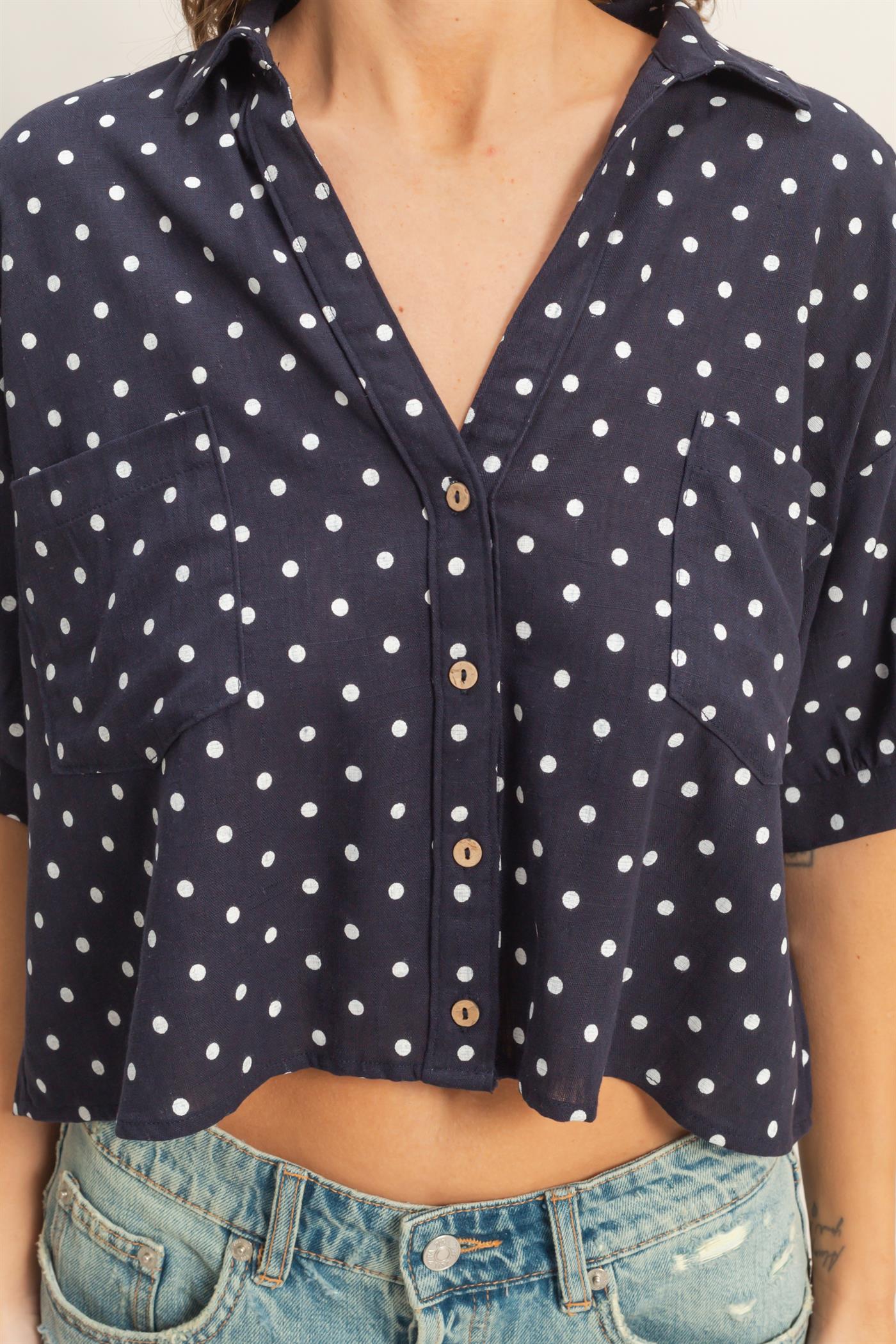 Wholesale Polka Dot Button-Up Shirt Shirts HF26E417-D NAVY HYFVE